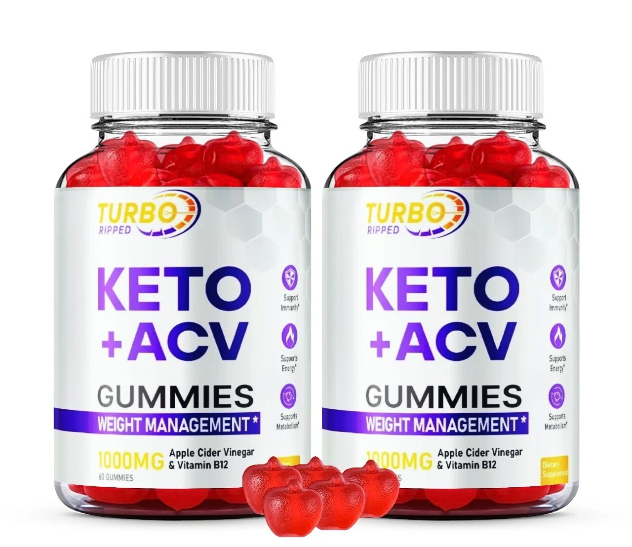 (2 Pack) Turbo Ripped Keto ACV Weight Loss Gummies to Burn Fat for Energy