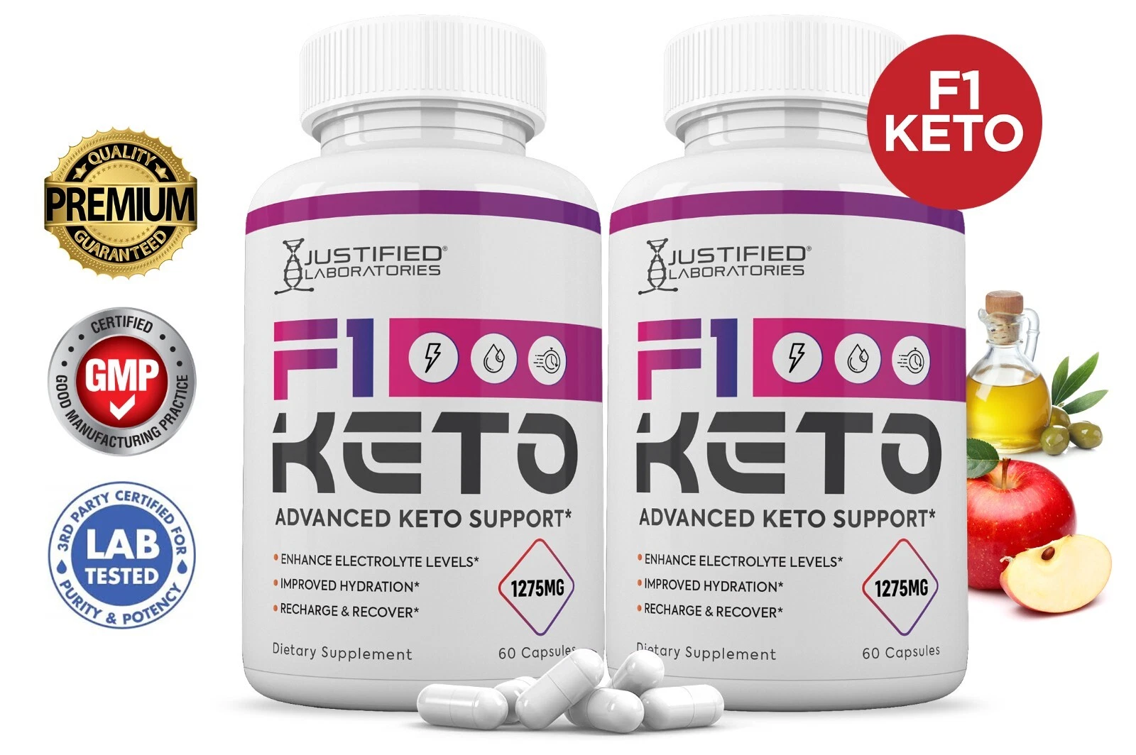 F1 Keto ACV Pills 1275MG New Improved Formula 2 Pack