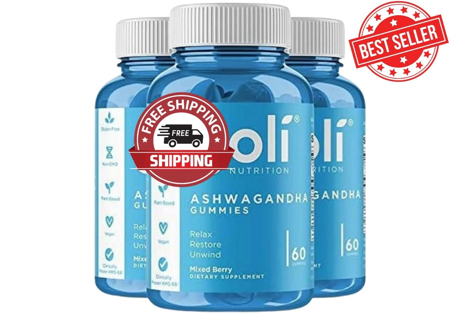 Nutrition Ashwagandha Gummies, 60 Count, Mixed Berry – 3 Pack