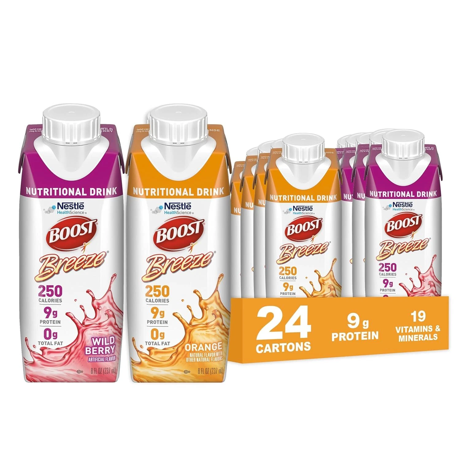 (24 Pack) BOOST Breeze Clear Nutritional Drink, 2 Flavors, Gluten Free, 8 Fl Oz