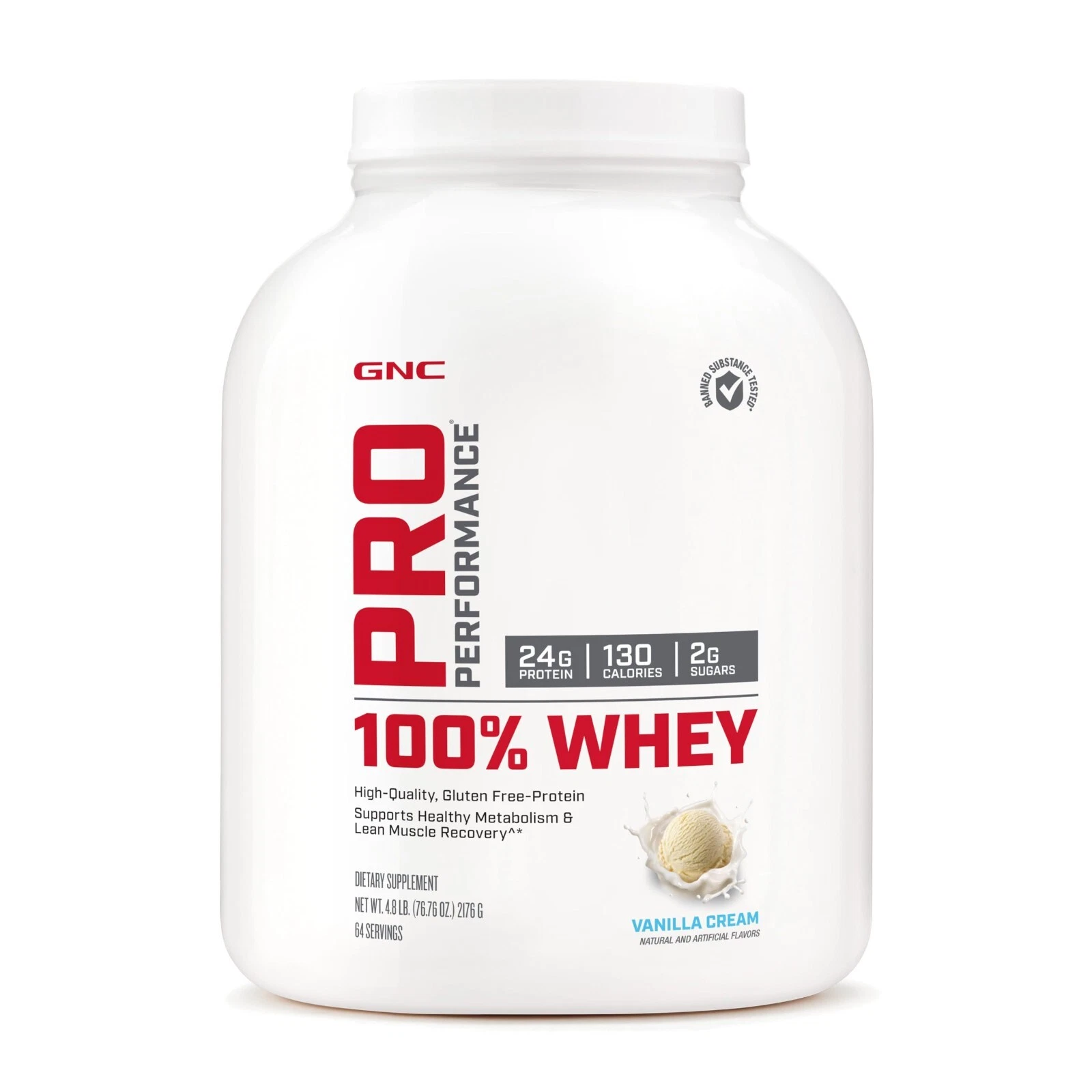 GNC Pro Performance 100 Percent Whey Protein Powder, Vanilla Cream, 4.8 Pound