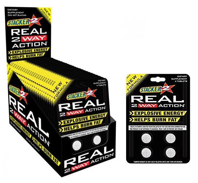 Stacker TWO Real 2 Way Action Energize 4 ct x12 Cards = (48 TABLETS)