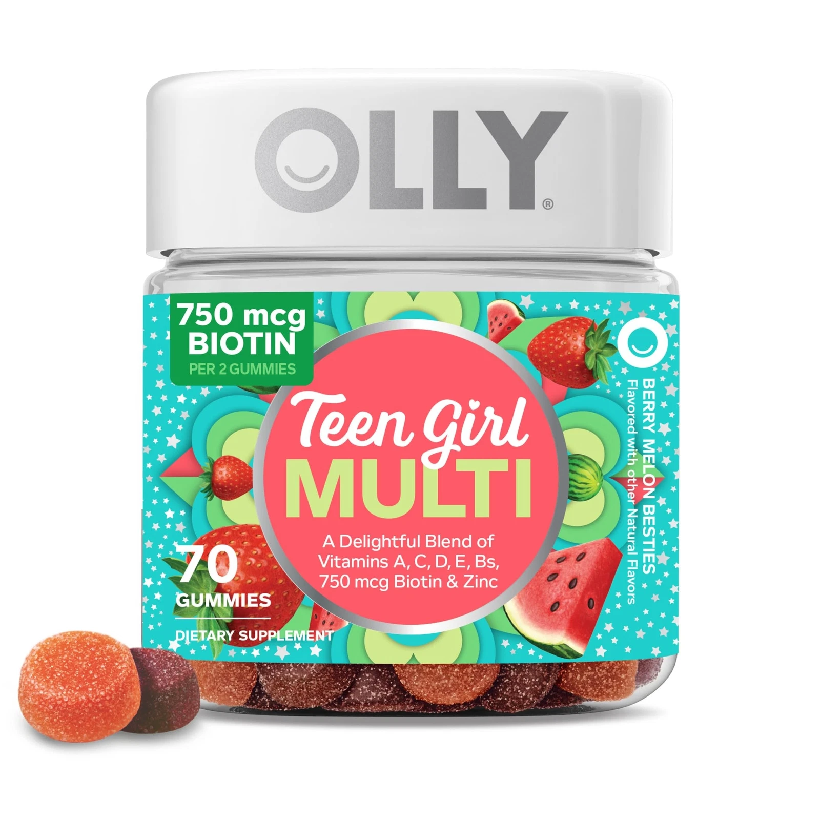Olly Teen Girl Multivitamin Gummies 70 Count Strawberry Melon Flavor