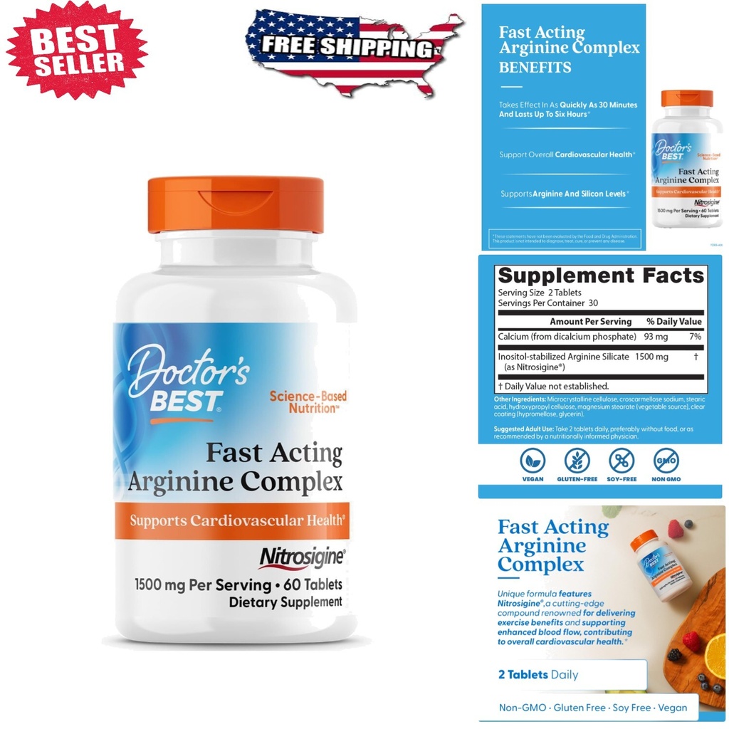 Doctors Best Fast Acting Arginine Nitrosigine - , Gluten Free, 60 Tablets