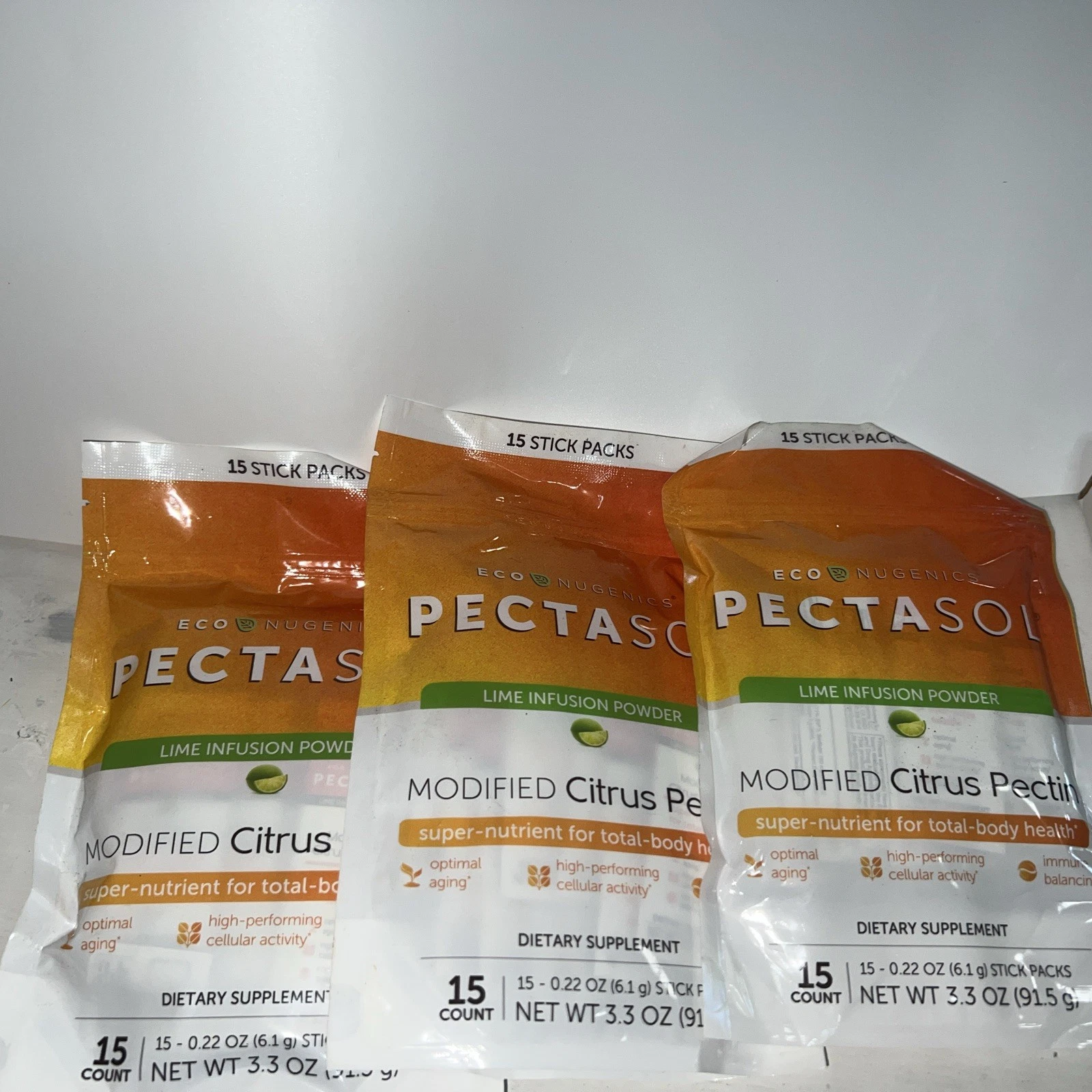 THREE Eco nugenics, Pectasol Modified Citrus Pectin, 15 Stick Packs 3.3oz Ea.