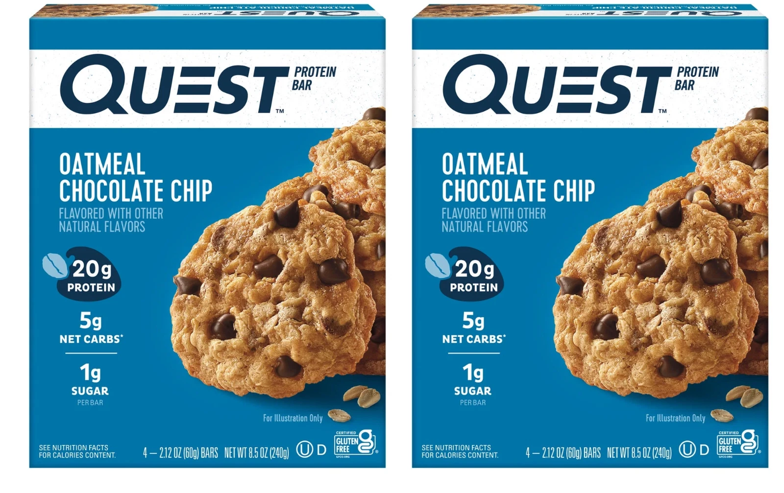 (2 Pk) Quest Protein Bar Oatmeal Chocolate Chip20g Protein Gluten Free4 Ct 2PK