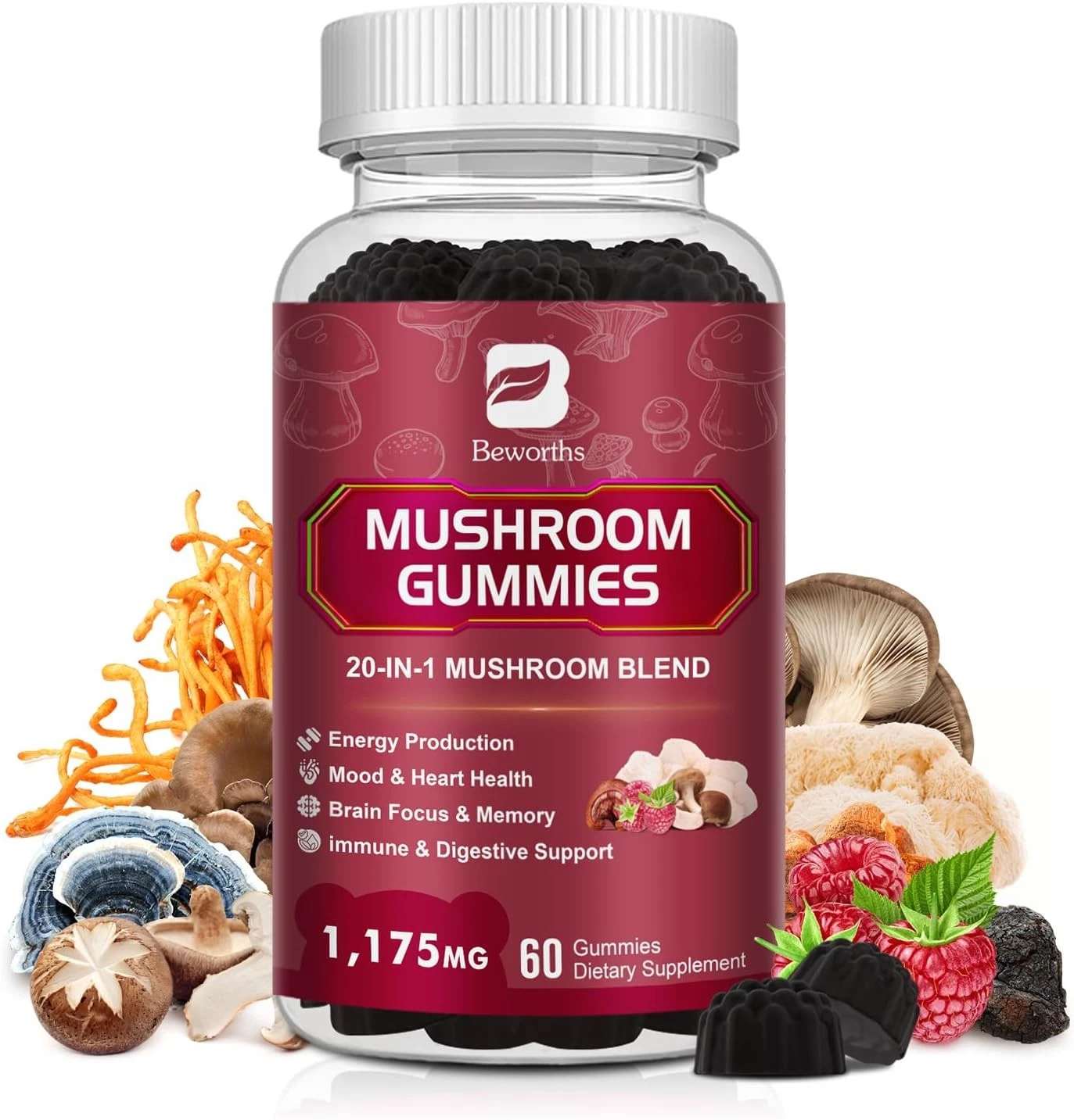 Super Mushroom Complex Gummies, 20-IN-1 Lion's Mane Supplement Gummies