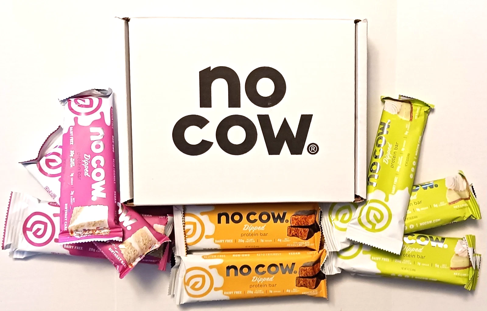 No Cow Dipped Protein Bars Birthday Cake Choc Peanut Butter Key Lime Pie 12 Bars