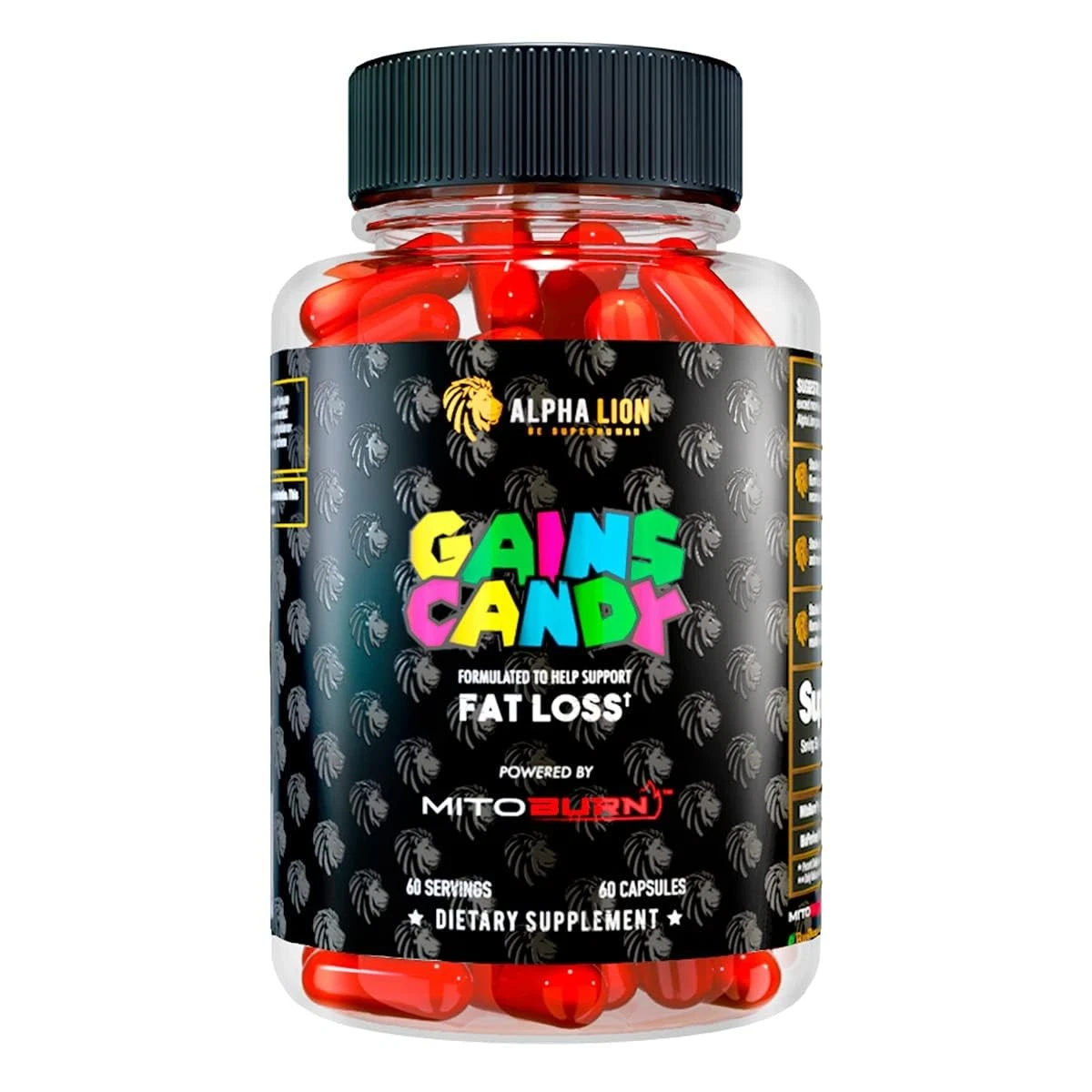 Gains Candy MitoBurn Dietary Supplement 60 Count Weight Loss Fat Burner Capsules