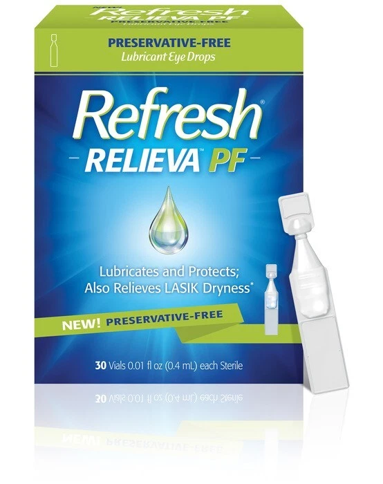 Refresh Relieva PF Lubricant Eye Drops Sensitive Protects 30 vials exp 12/2025