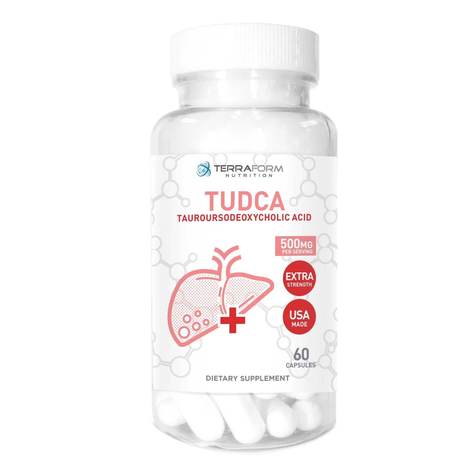 Pure TUDCA Supplement (Tauroursodeoxycholic Acid) - 500mg Per Serving - 1 Month