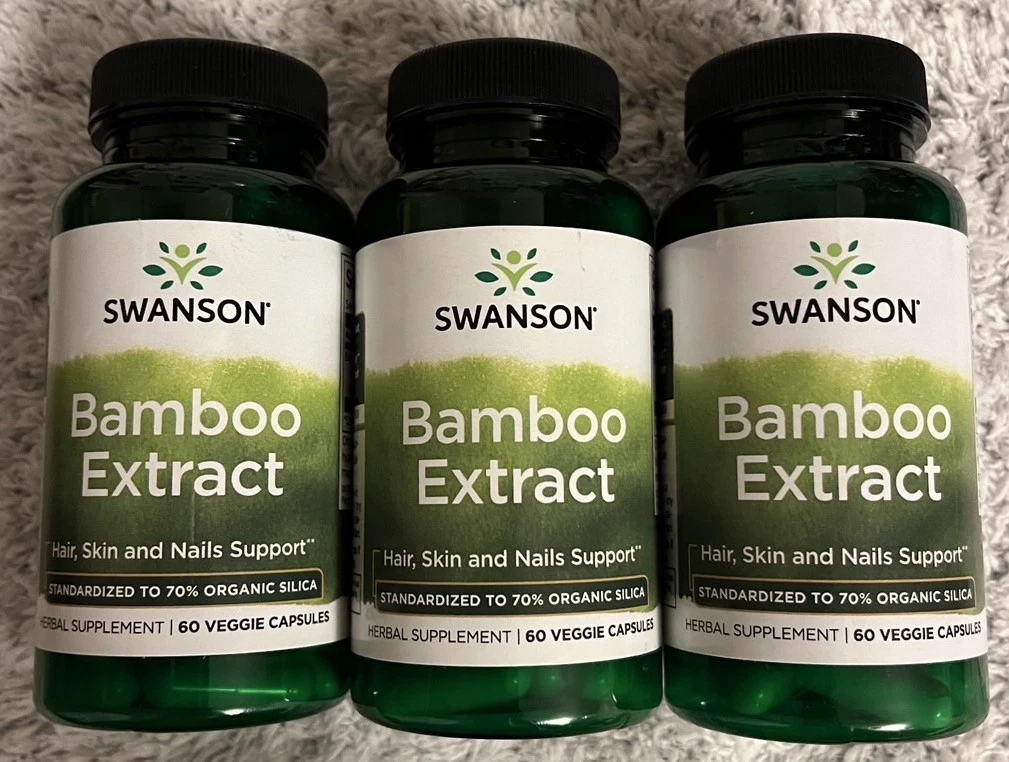 180 Veg Cap Bamboo Extract 70% Organic Natural Silica 3X 60 Cap Skin Nail Health