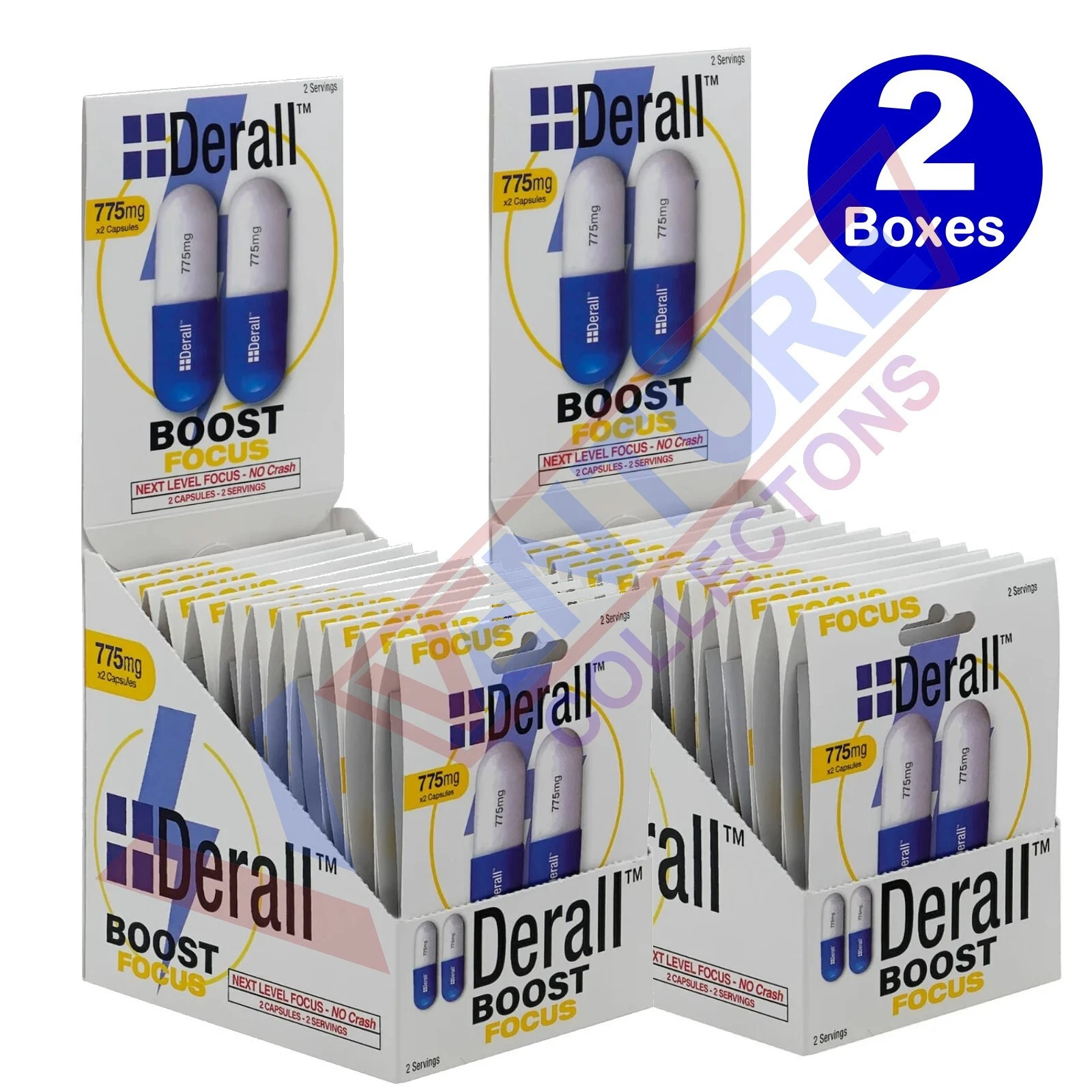 Derall Boost Focus 775mg Energy Concentration 2 Boxes - 48 Capsules - FREE SHIP