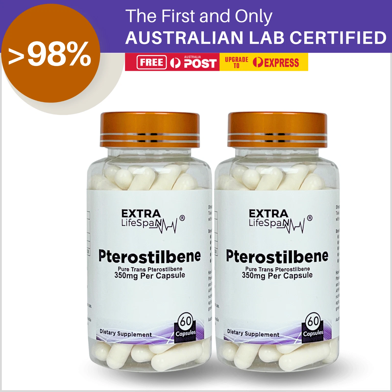 Trans Pterostilbene 350 mg Capsules Australian Certified Anti Aging Supplements