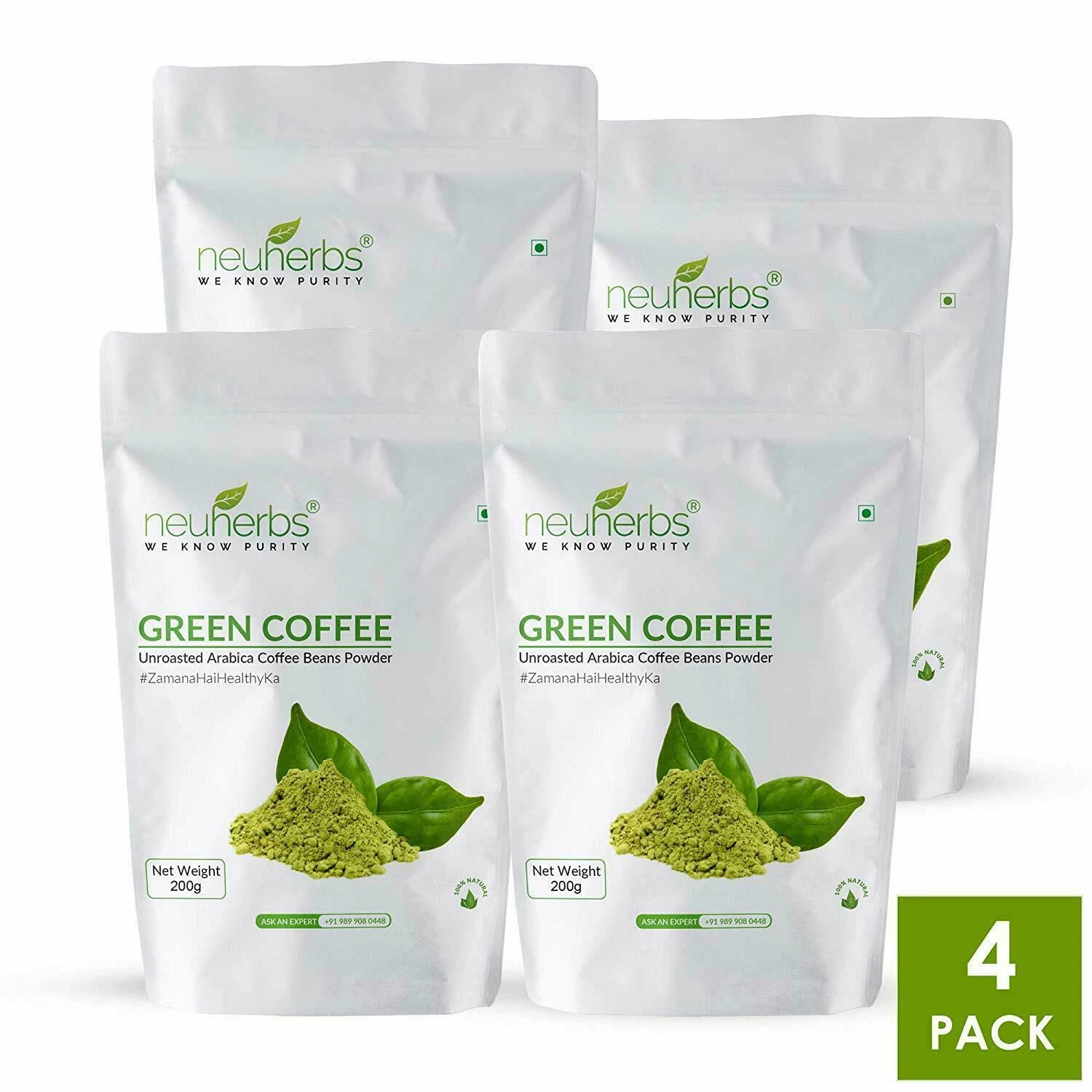 Green Coffee Beans Powder for Weight Loss 200g - (Pack of 4) FREE SHIP US
