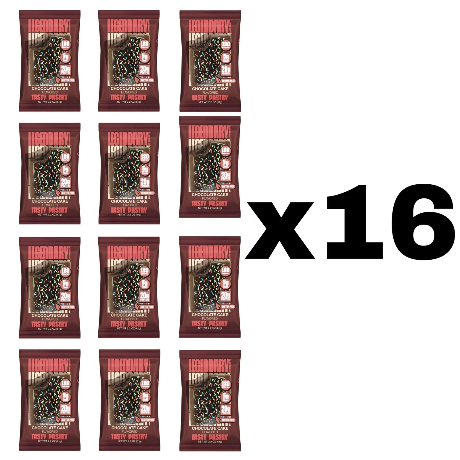 16 Pastries 4Pk Legendary Foods Chocolate Cake Tasty Pastry- 1 CASE