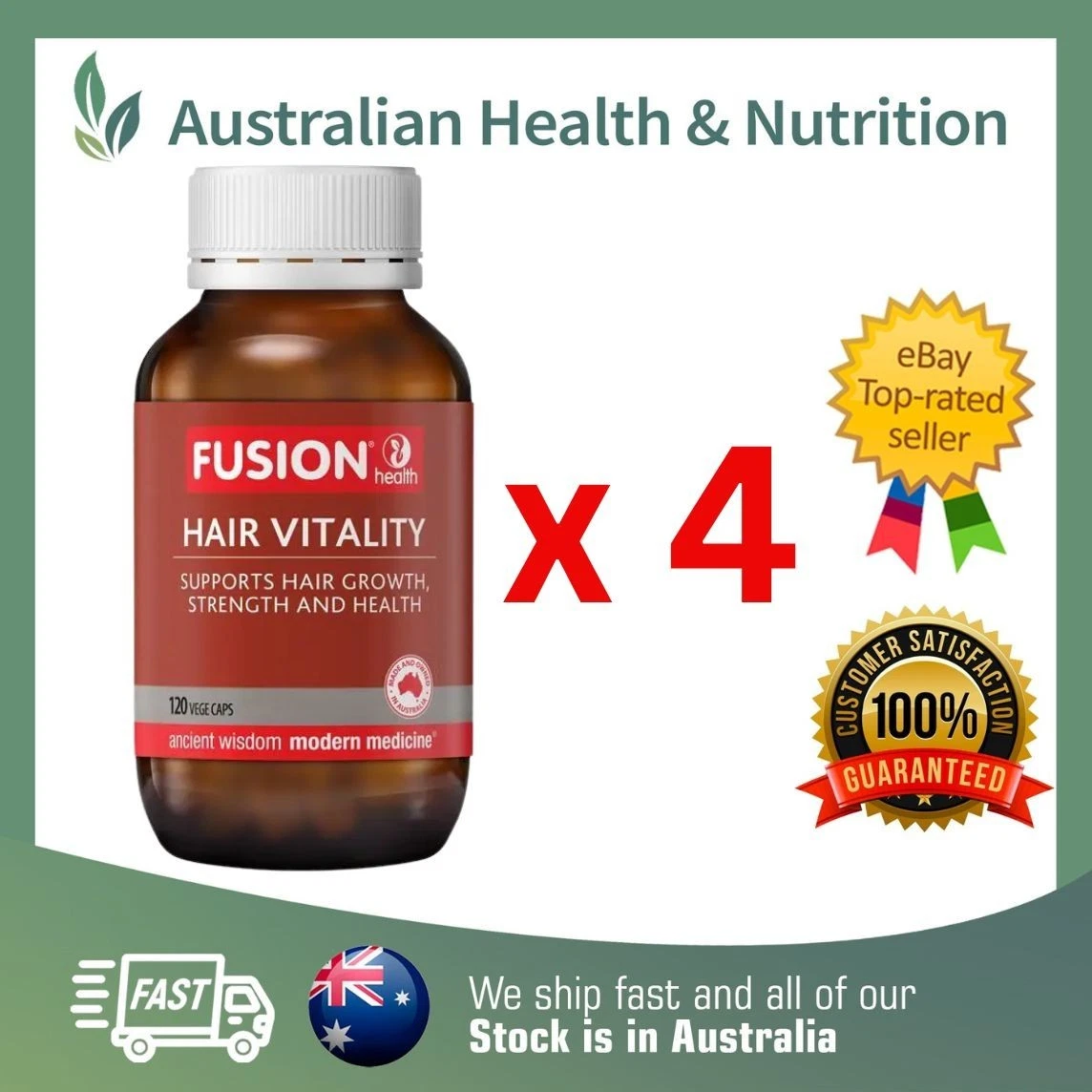4 x FUSION HEALTH HAIR VITALITY 120C + FREE SAME DAY SHIPPING