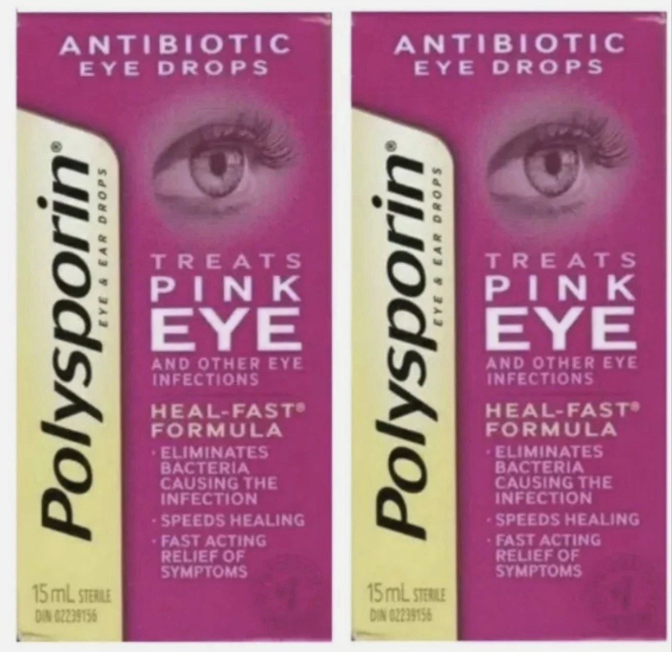 Polysporin Eye Drops - 2 Packs 15ml ( BRAND NEW ) Heal-Fast Formula
