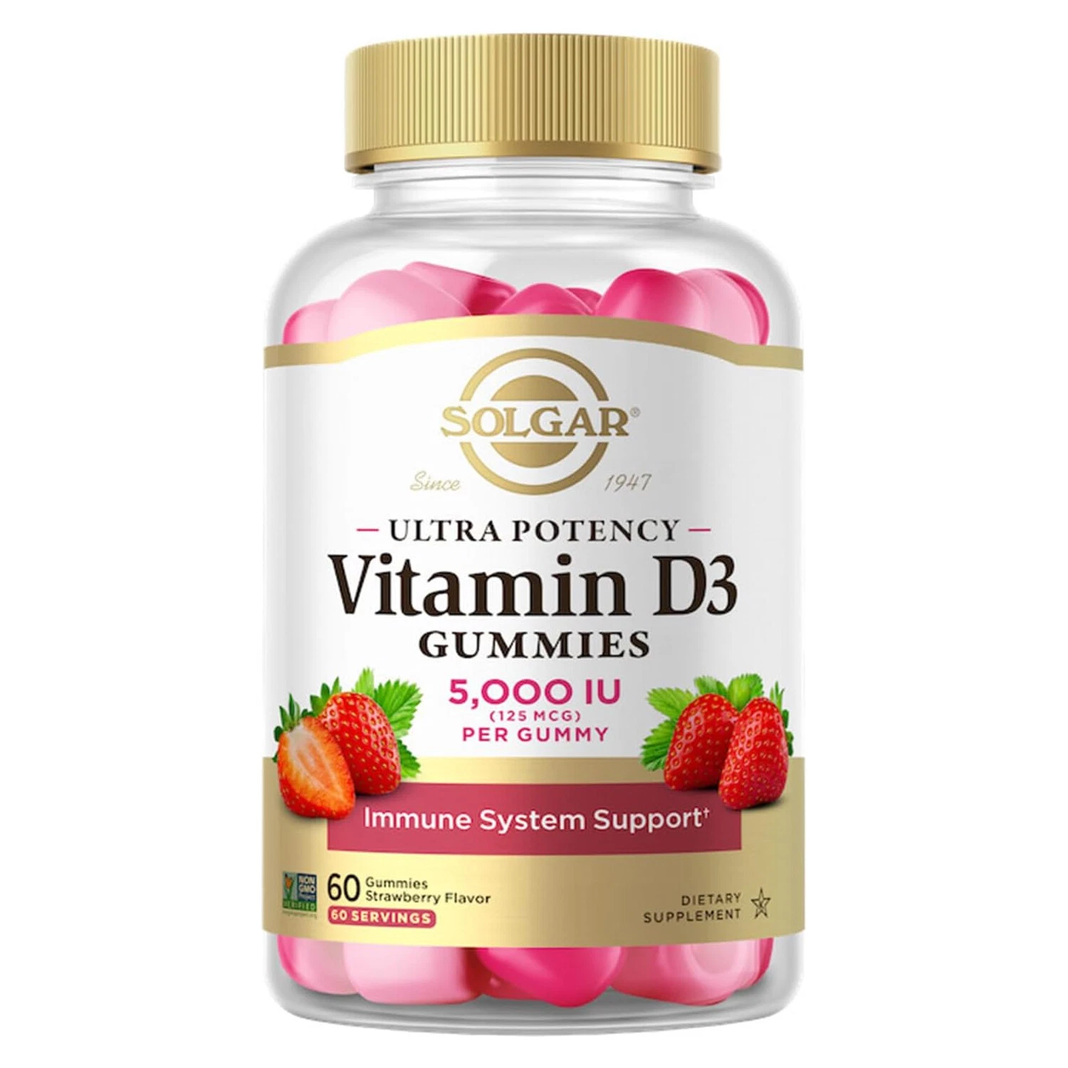 Solgar Ultra Potency Vitamin D3 Gummies,5,000 IU,Strawberry,60 Gummies