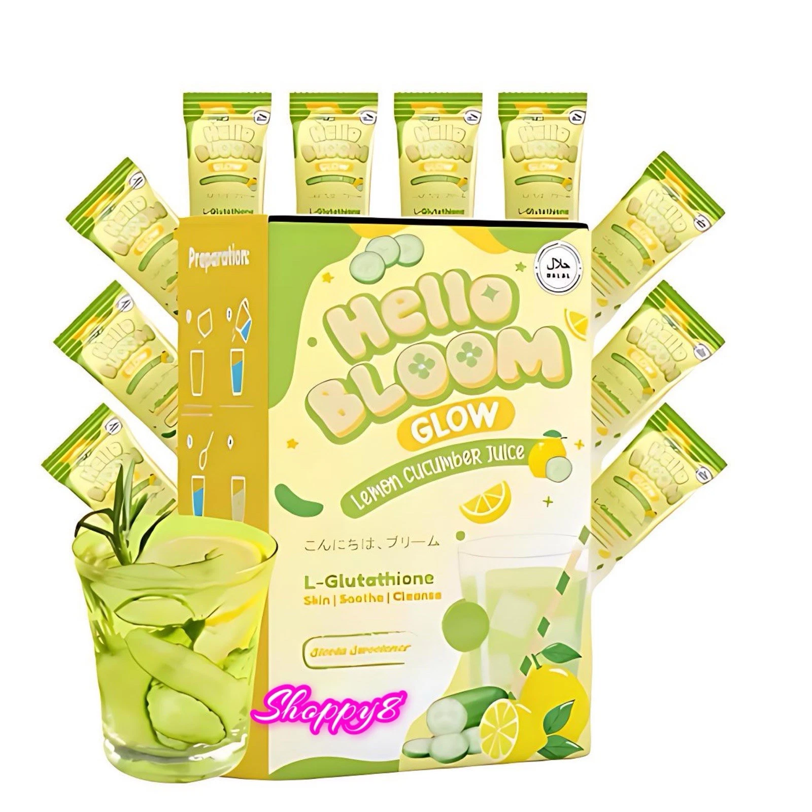 Hello Bloom GLOW Lemon Cucumber Juice with Reduced L-Glutathione (10 Sachets)