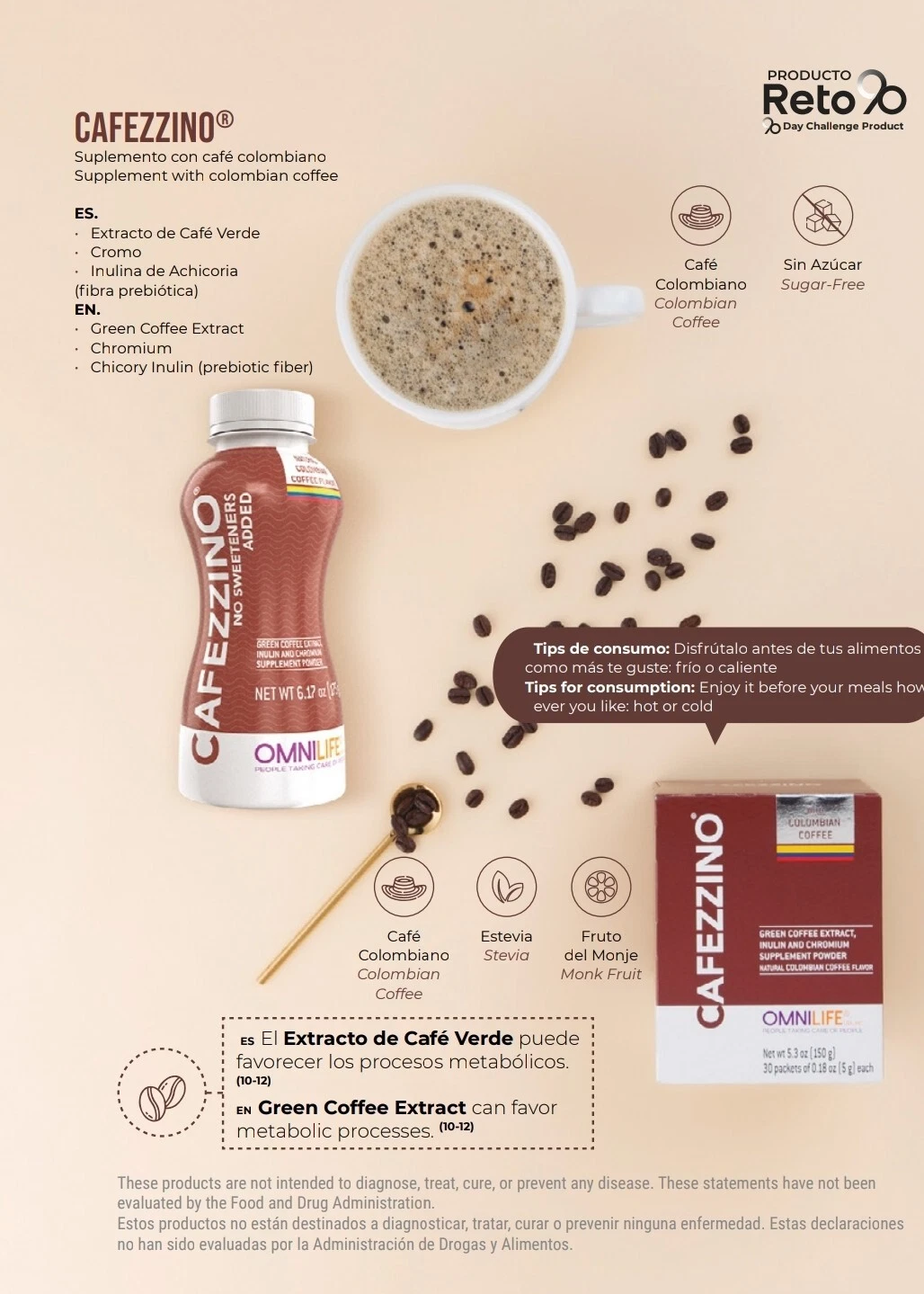 CAFEZZINO Omnilife instant. GREEN COFFEE extract with CHROMIUM. WEIGHT LOSS