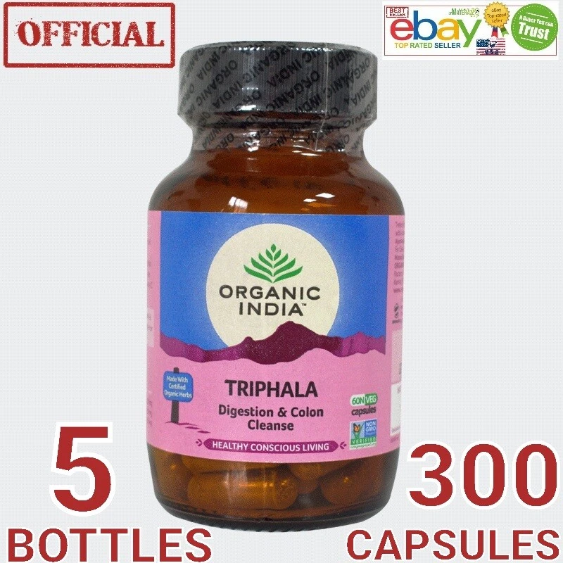 Triphala Organic India 5 BOX 300 caps Digestion Colon Immunity Support Fresh