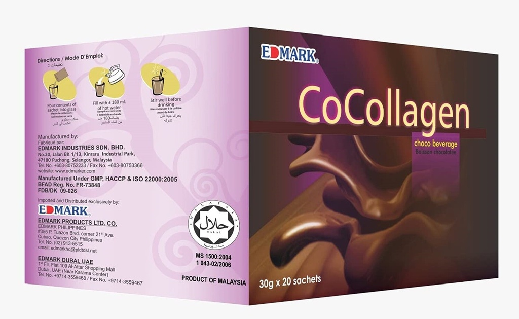 New Cocollagen Edmark Chocolate Drink Anti Aging Skin Collagen 30g x 20 sachets