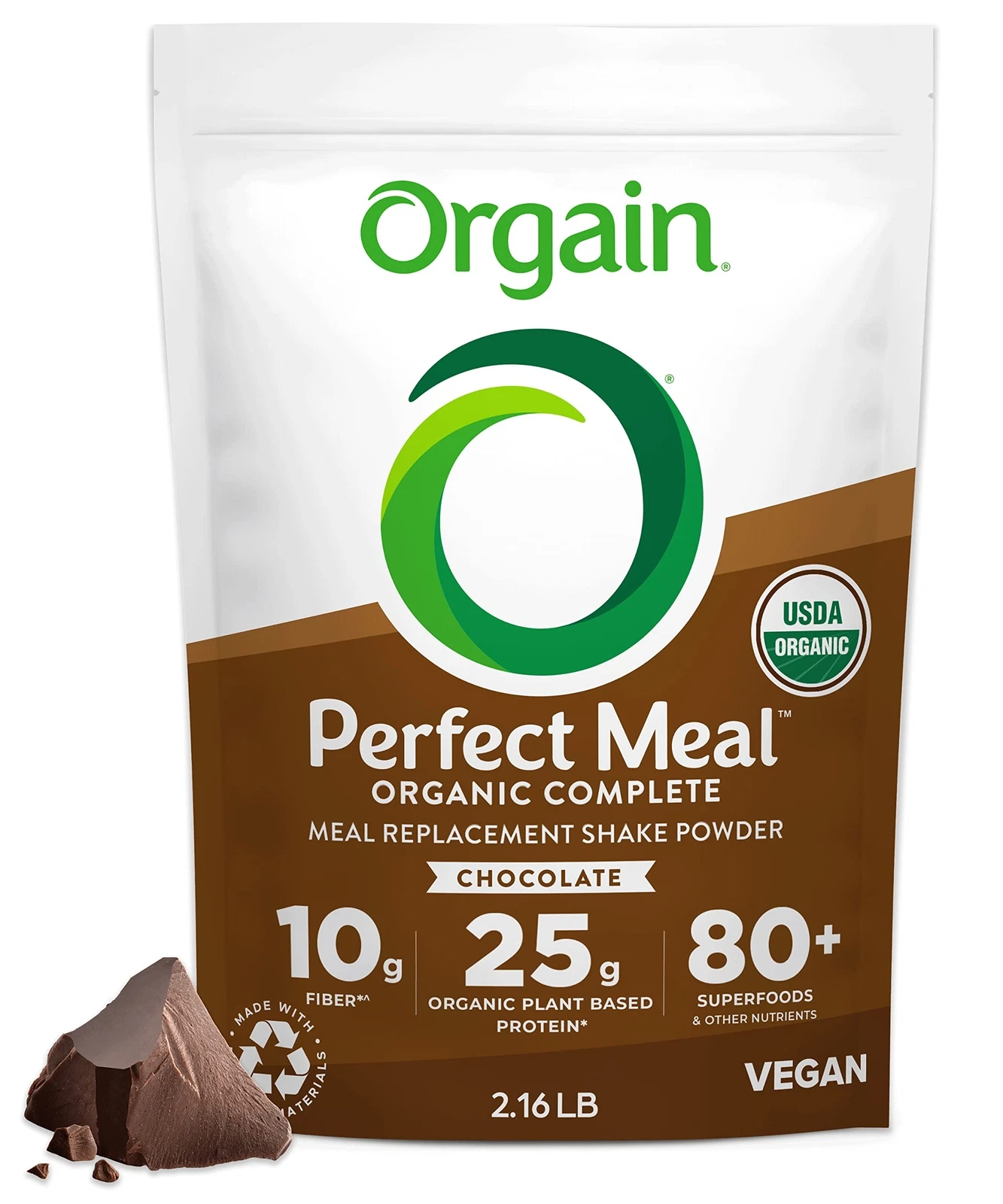 Perfect Meal Organic Vegan Meal Protein Powder Chocolate - 25g Plant Based Pr...