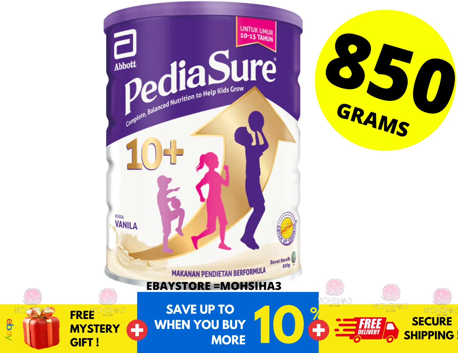 Abbott Pedia Sure 10+ Optiheight Increase Height 10-15 Yrs Old 850g Vanilla