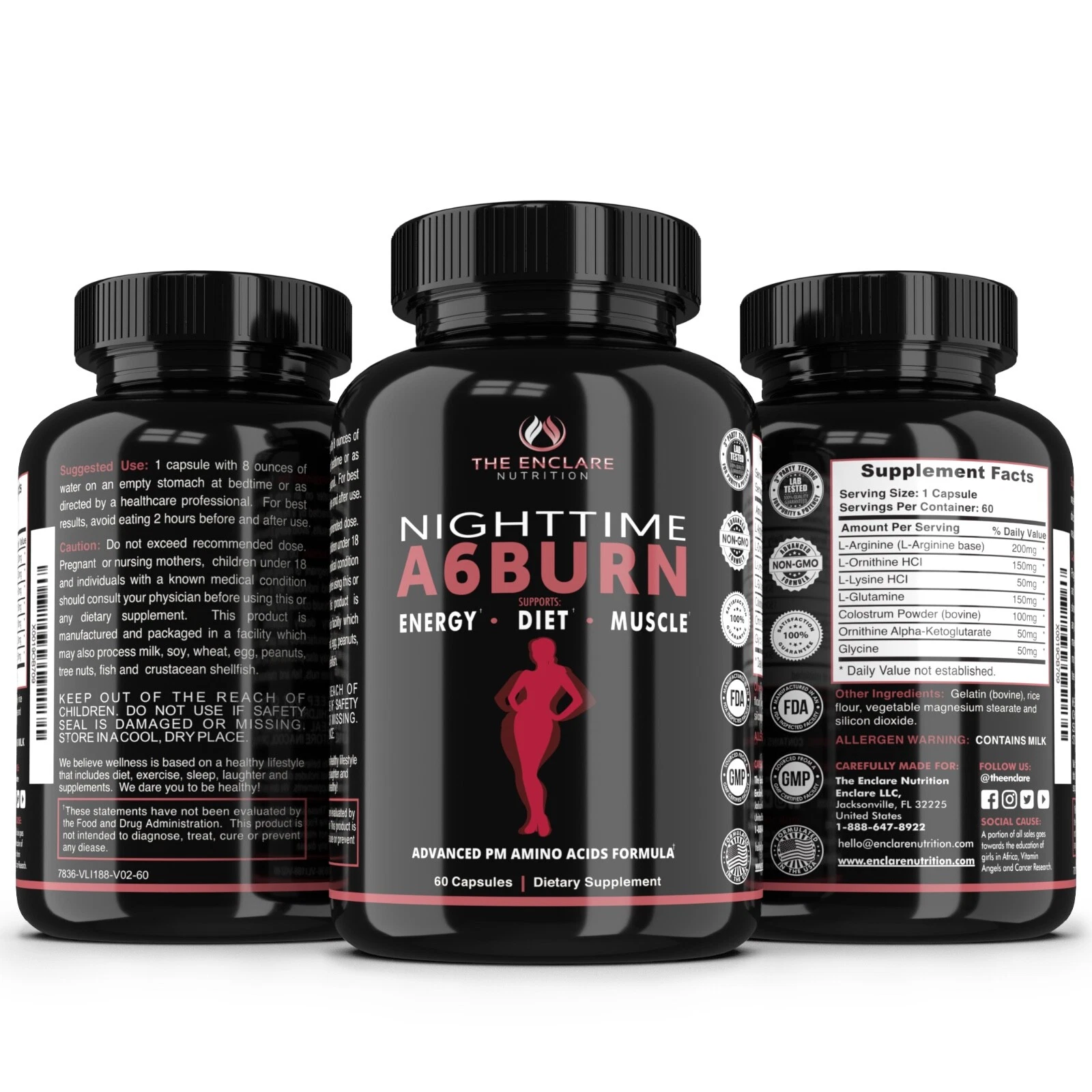 Enclare Nutrition A6BURN PM Fat Burner Nighttime Diet Pills Sleep Aid Supplement