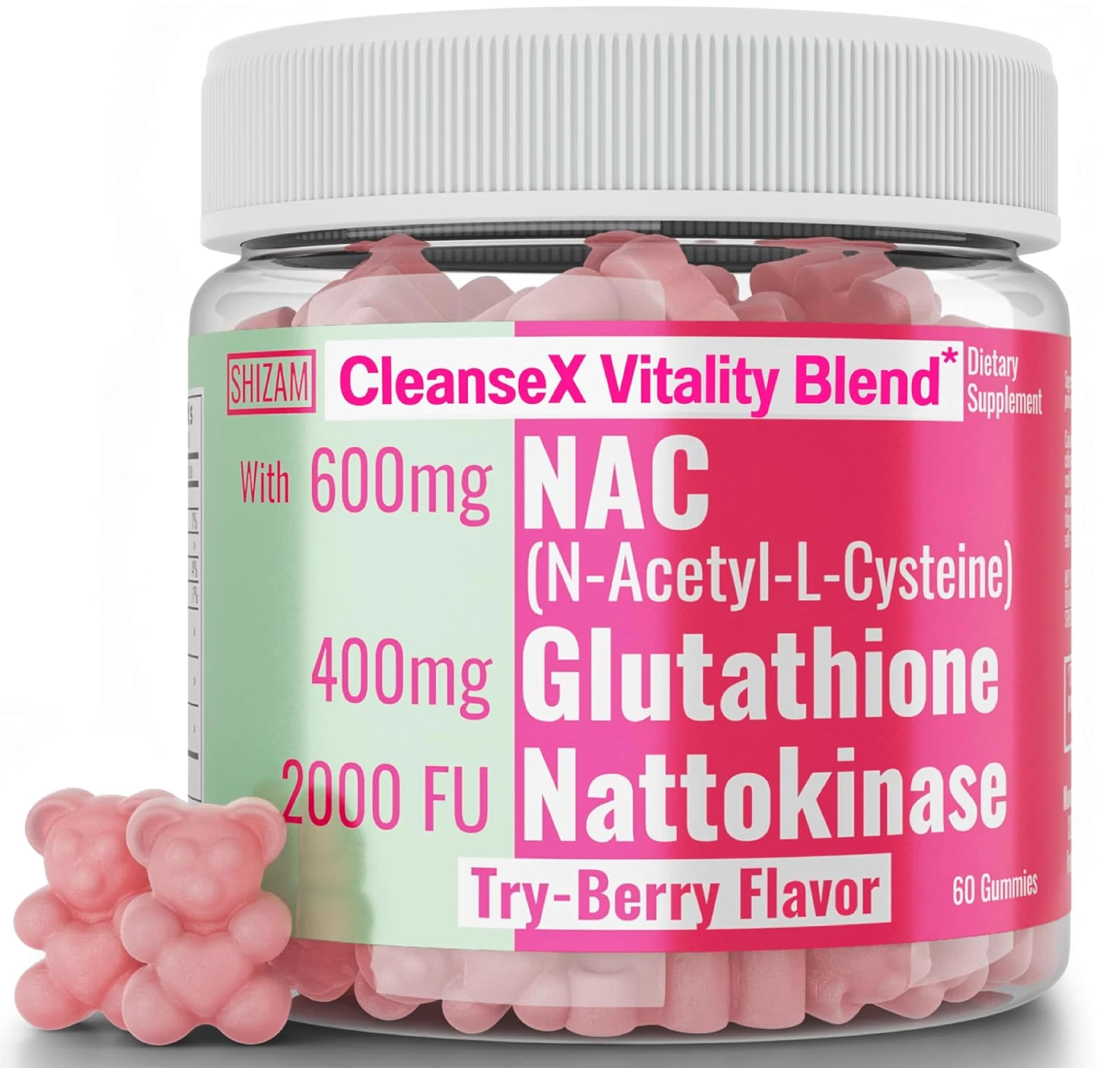 600Mg NAC 2000 FU 100Mg Nattokinase & 400Mg Reduced L Glutathione Gummies, N-...