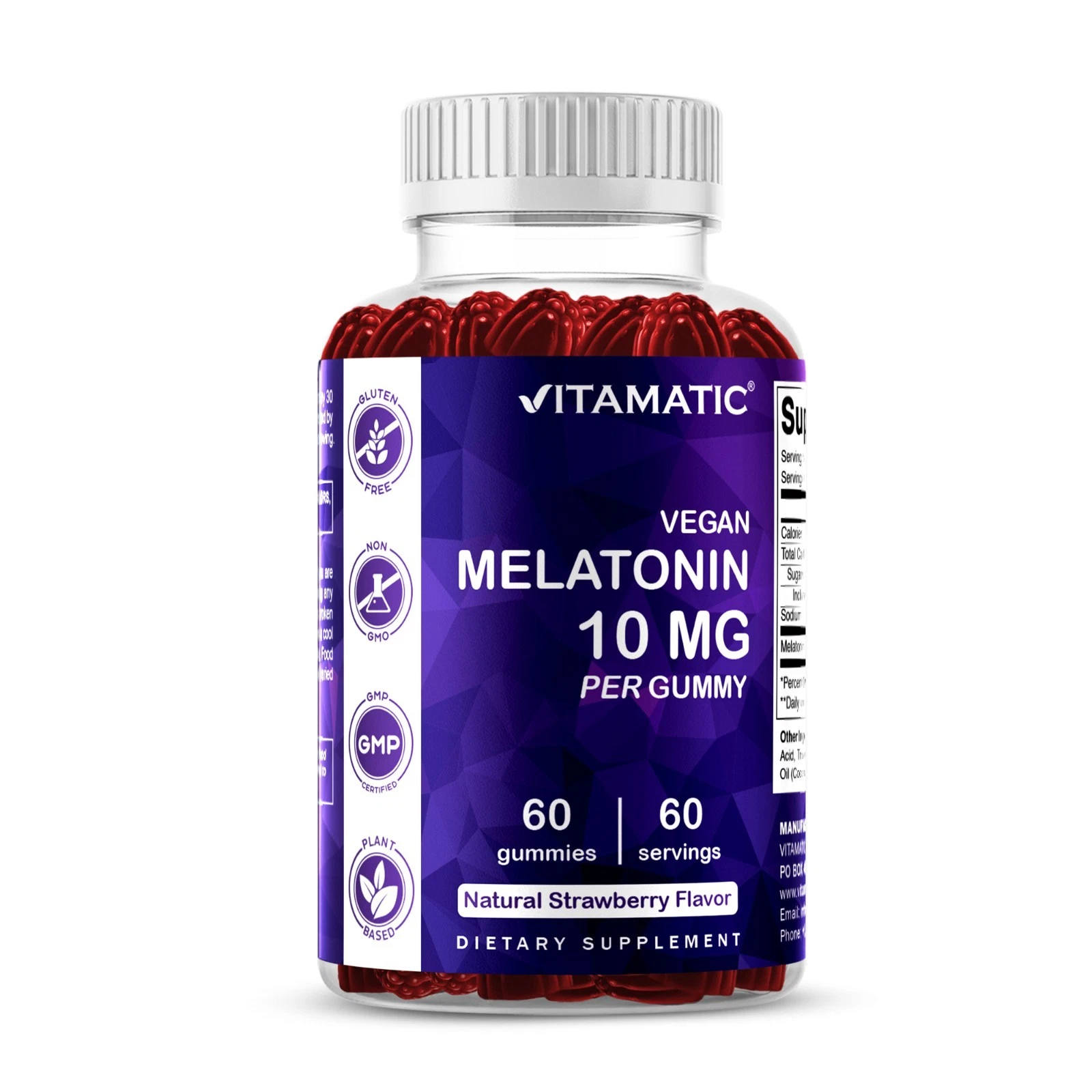 Vitamatic Melatonin 10mg per gummy - 60 Servings - 60 Vegetarian Gummies