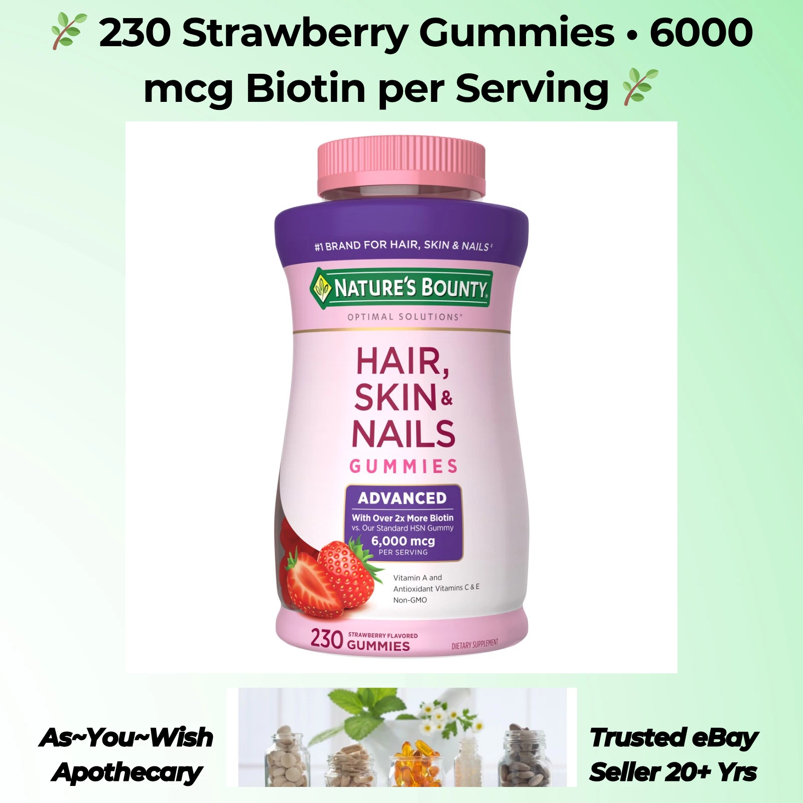 Nature's Bounty Biotin 6000mcg Gummies 230 Ct Exp 8/26 Hair Skin Nails Support