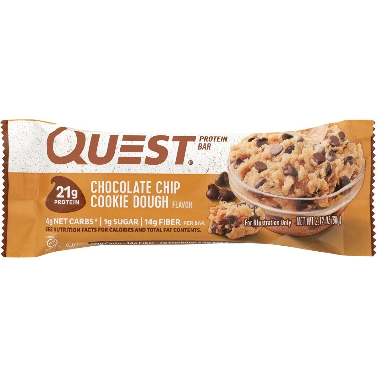 Quest Protein Bar Chocolate Chip Cookie Dough 2.12 Oz