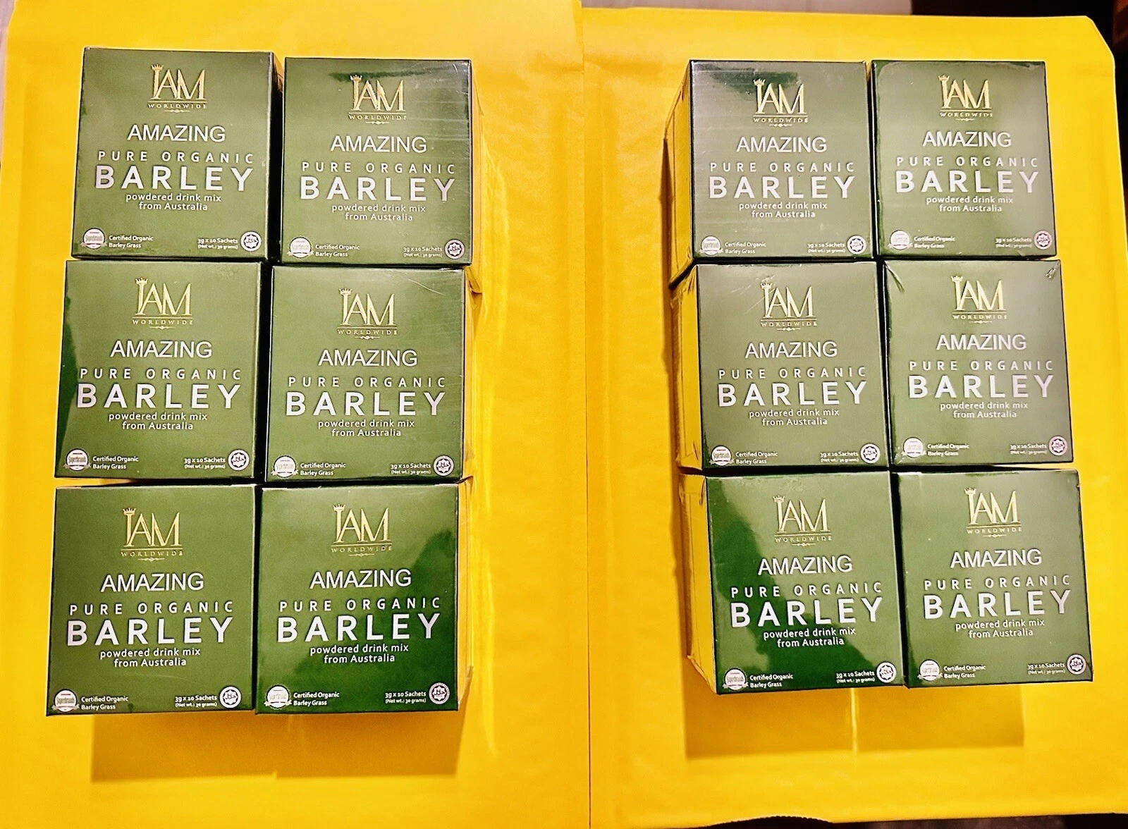 12 BOXES-IAm Worldwide Amazing Pure Organic BARLEY POWDERED DRINK MIX( SEALED)