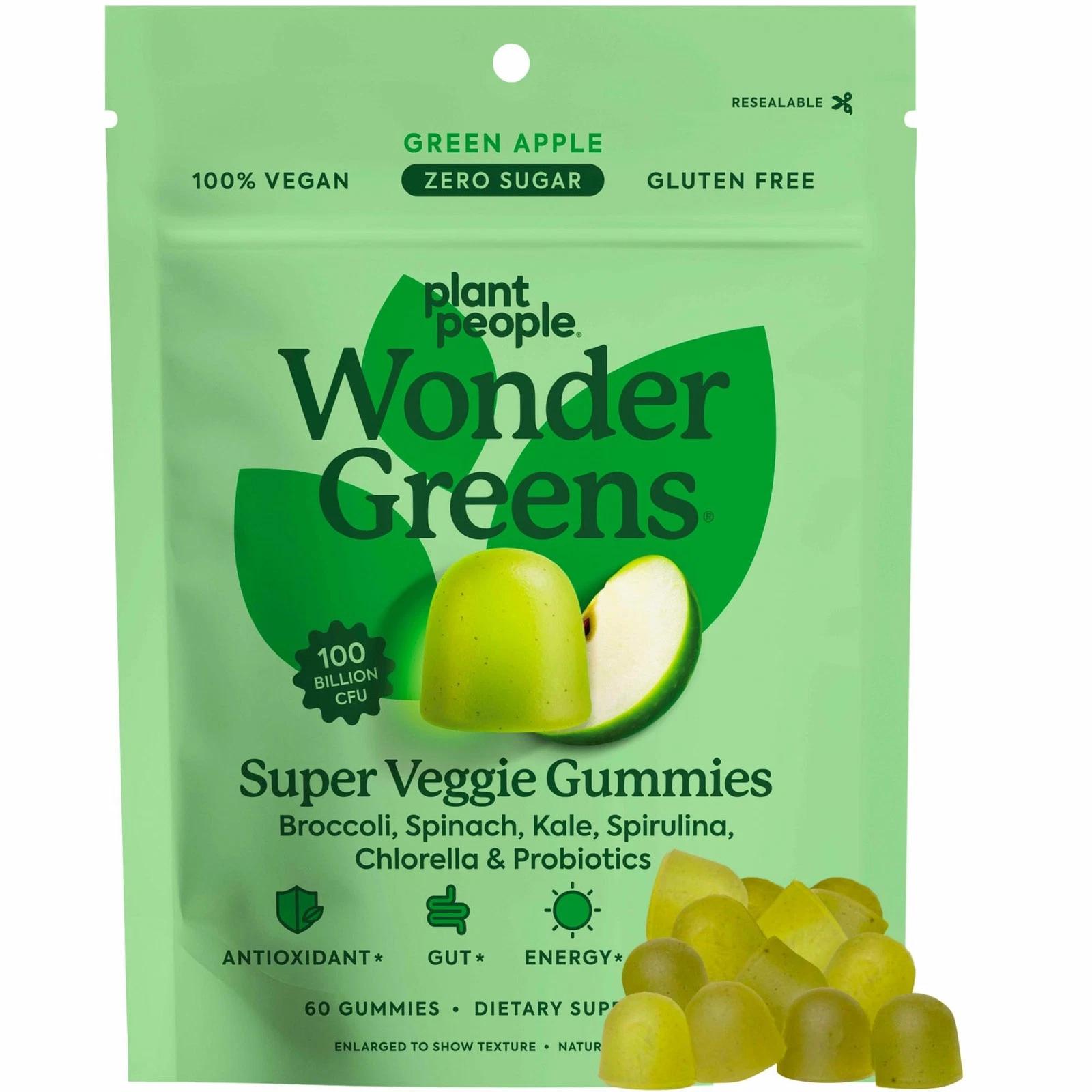 Plant People WonderGreens Veggie Gummies Super Greens with Probiotics Multivitam