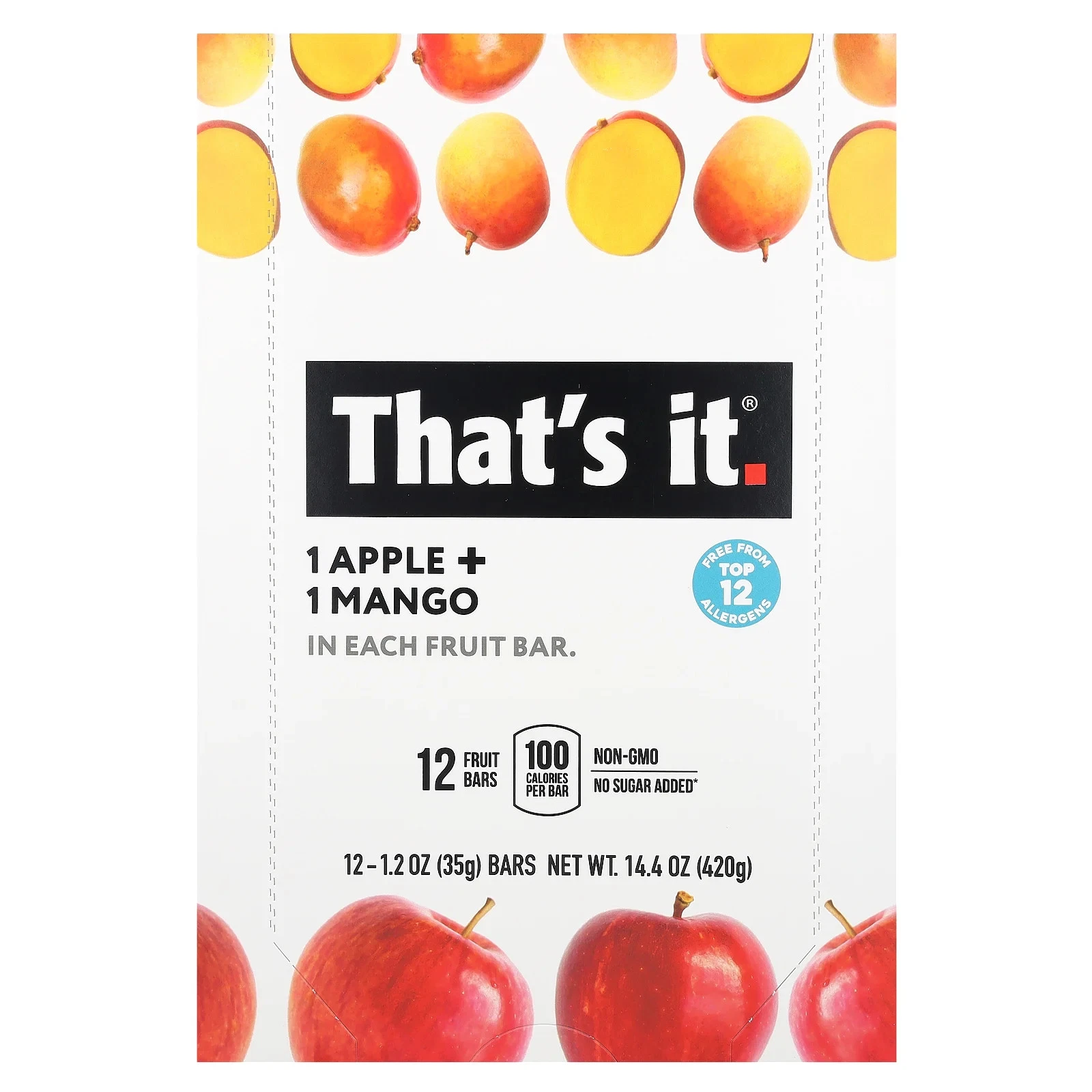 That's It Nutrition Bars Fruit Bar Apple Mango 12
