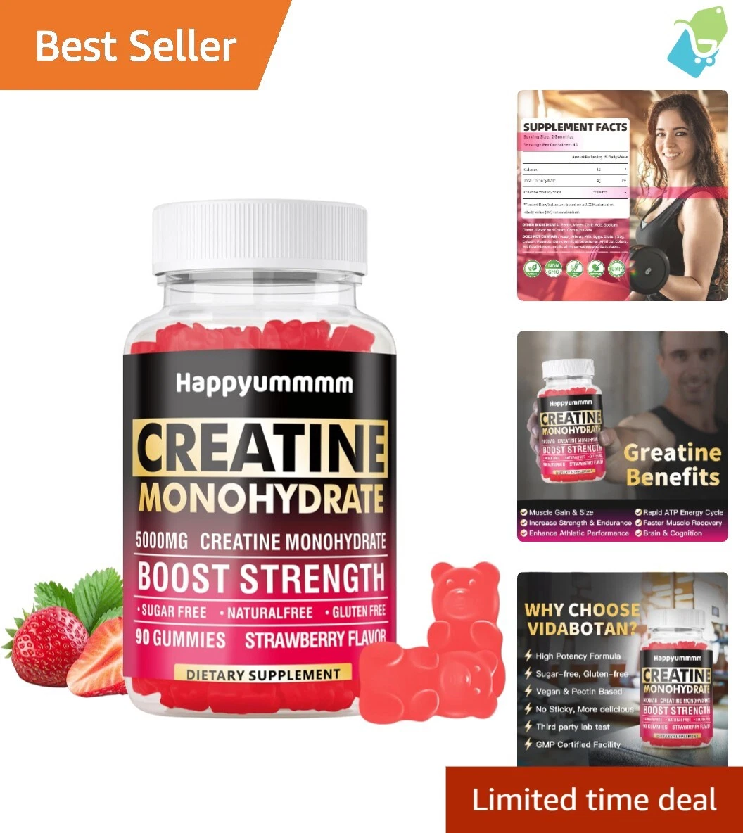 Premium Creatine Monohydrate Chewables - Vegan 90 Count for Strength & Recovery