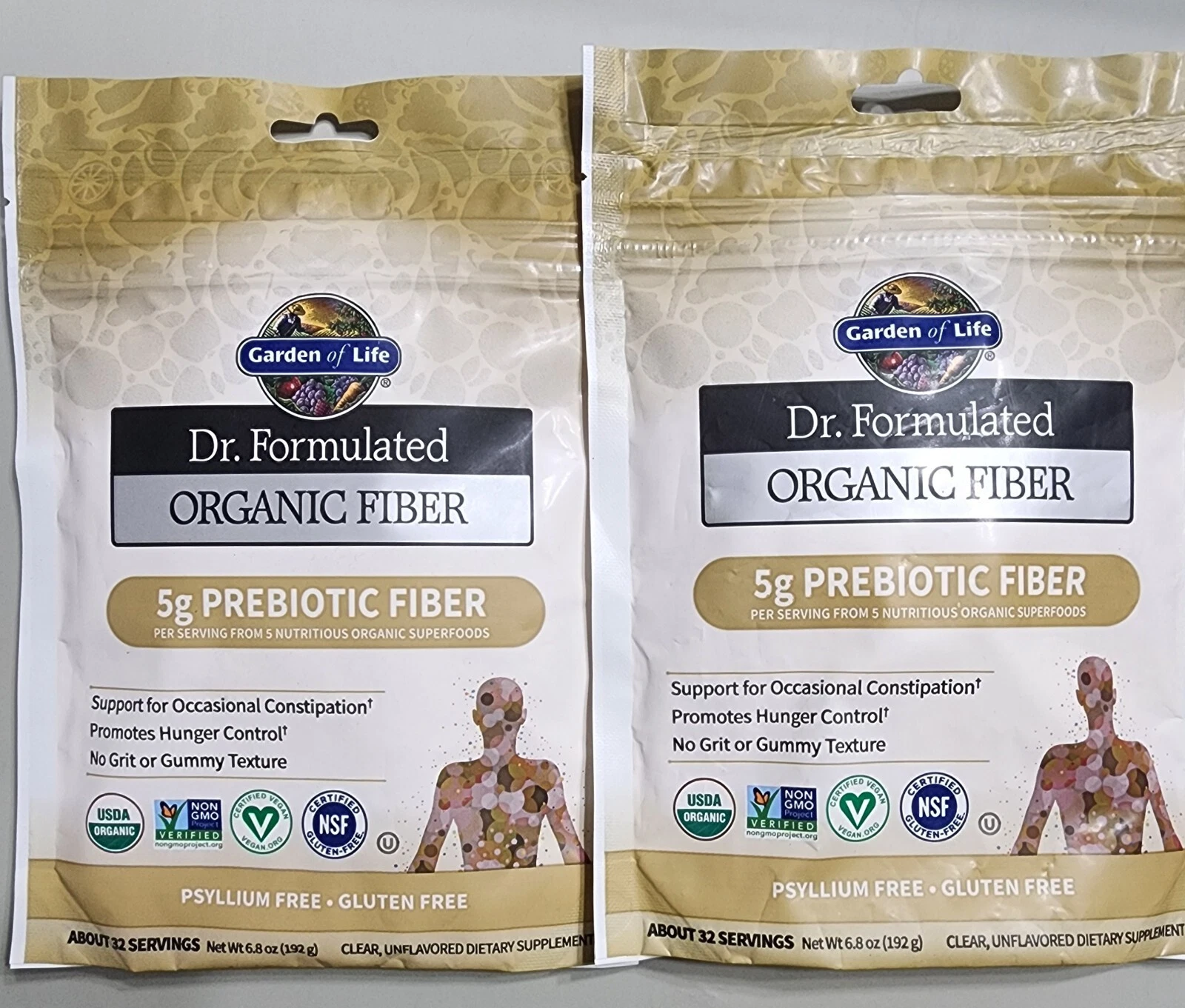 2 packGarden of Life Organic Prebiotic Fiber, Clear, Unflavored, 6.8 oz Exp 9/25