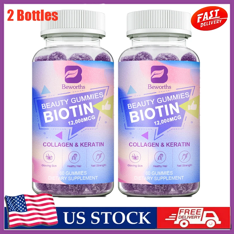 2 Pack Hair, Skin Nails Gummies with Biotin & Collagen 120 Count (2x60)