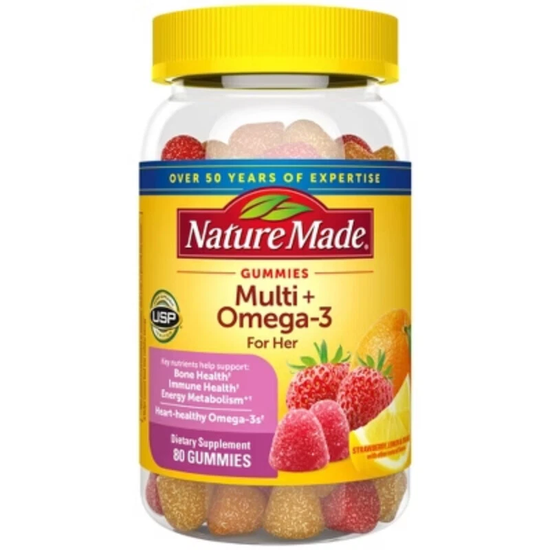 Nature Made Multi for Her + Omega-3 Gummies - Lemon, Orange & Strawberry
