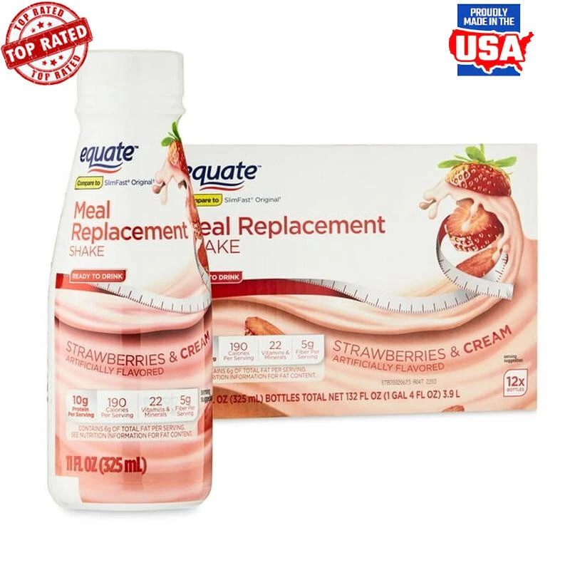 Meal Replacement Shake 10g Protein 24 Vitamins Strawberry Flavor 11 Fl Oz 12 Pcs