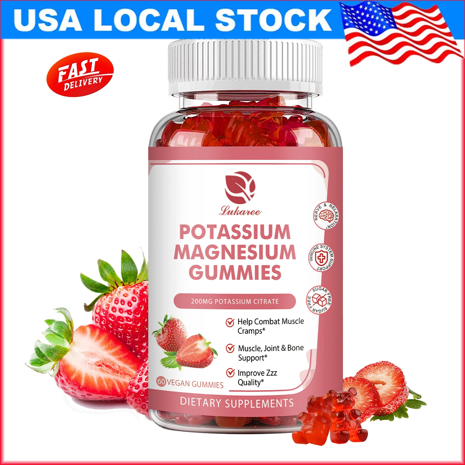 Organic 60pcs Potassium Magnesium Gummies for Adults and Kids High Absorption