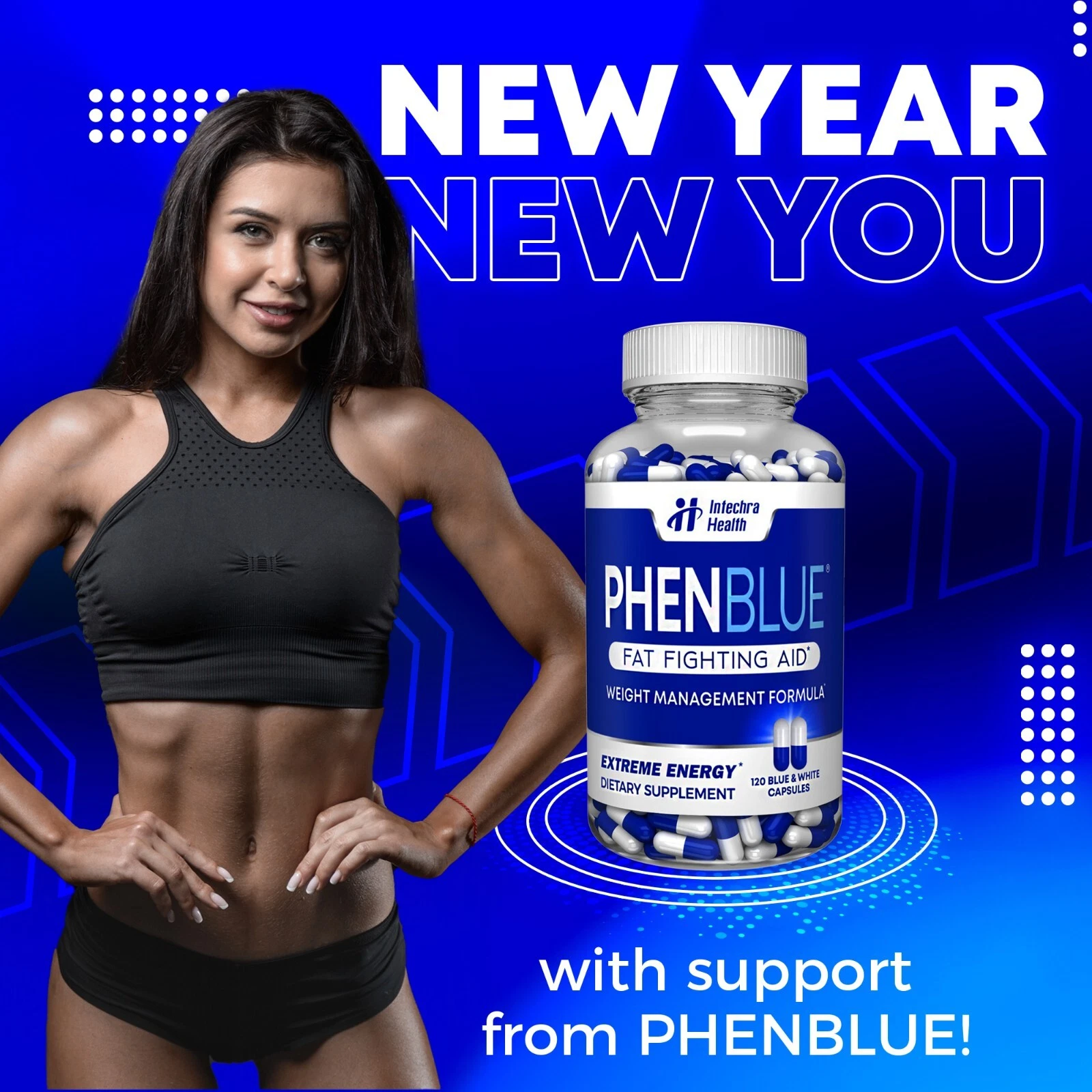 PHENBLUE Fat Fighting Diet pills + Energy 120 Blue/White Capsules