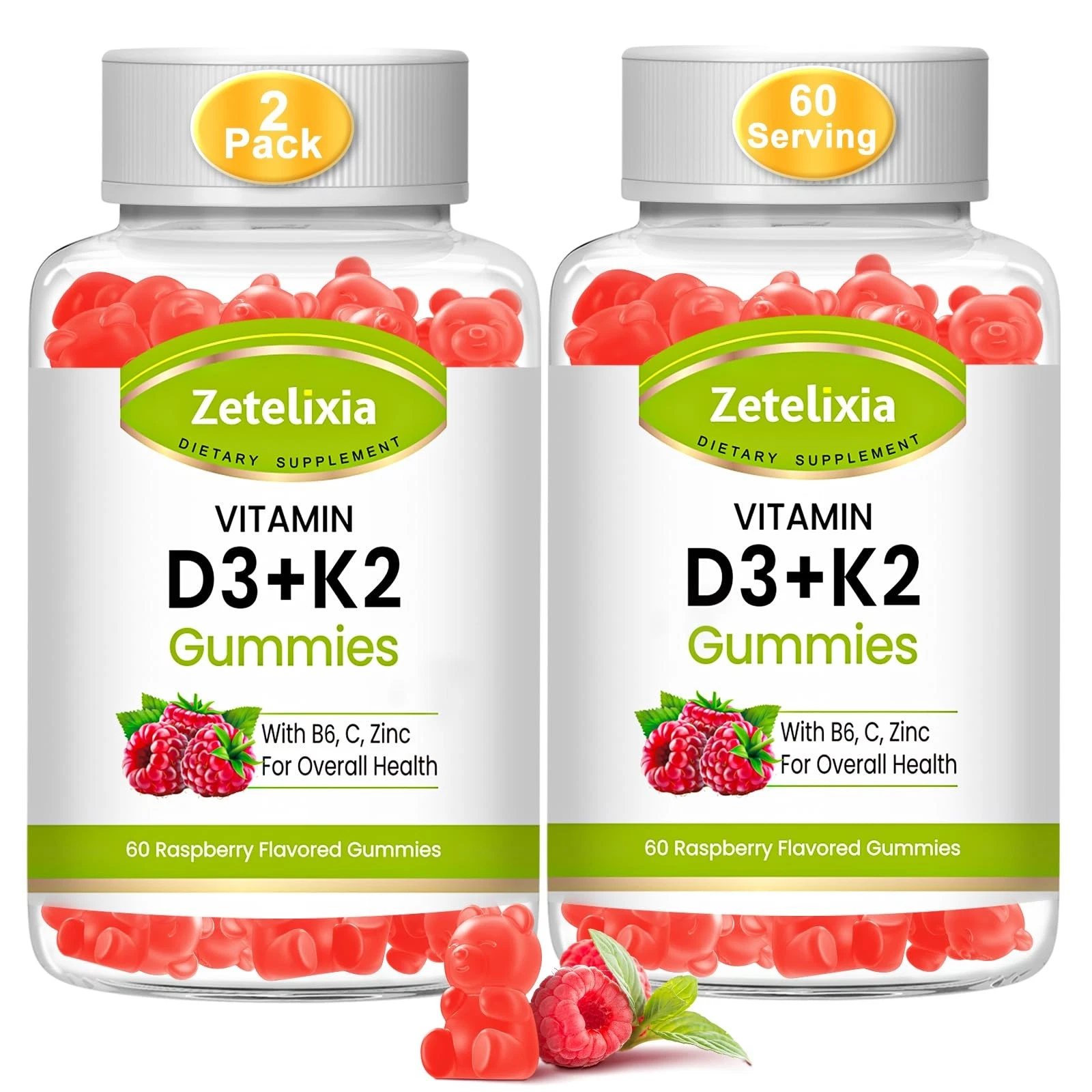 Zetelixia Vitamin D3 K2 Gummies for Adults, Vitamin D3 5000 IU & K2 (MK7)