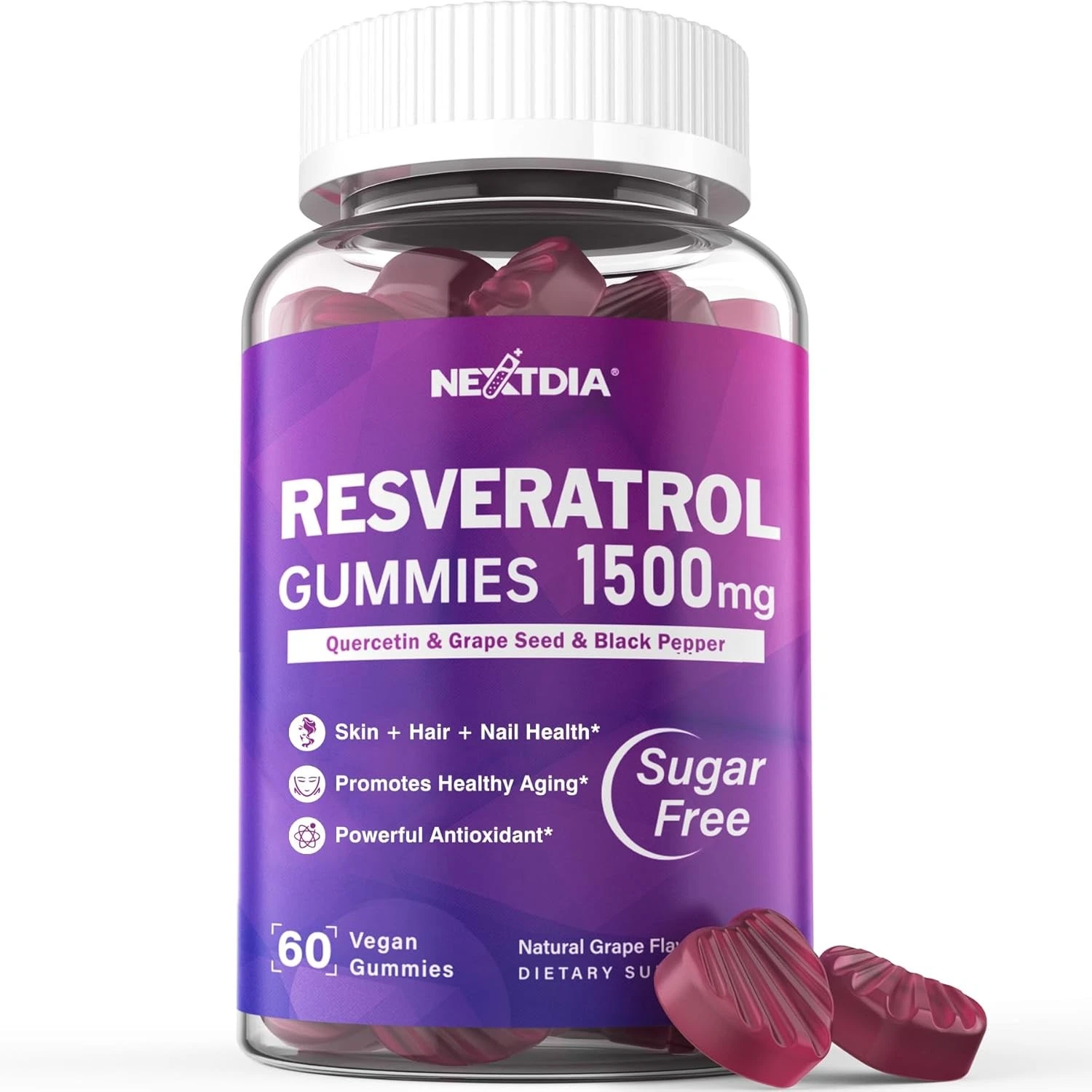 Resveratrol Gummies 1500mg - Sugar Free 60 Count (Pack of 1)