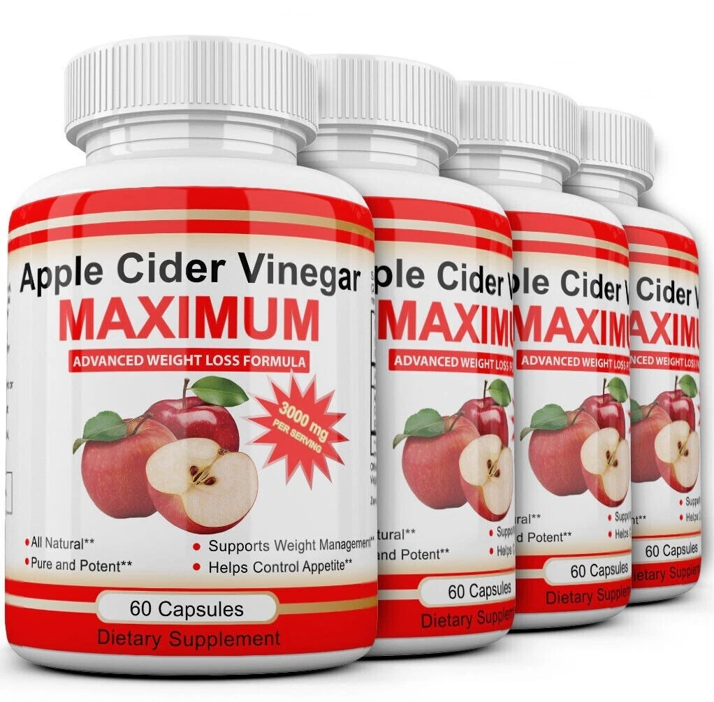 4 x APPLE CIDER VINEGAR Pills 3000mg RAPID FAST WEIGHT LOSS 240 Capsules USA