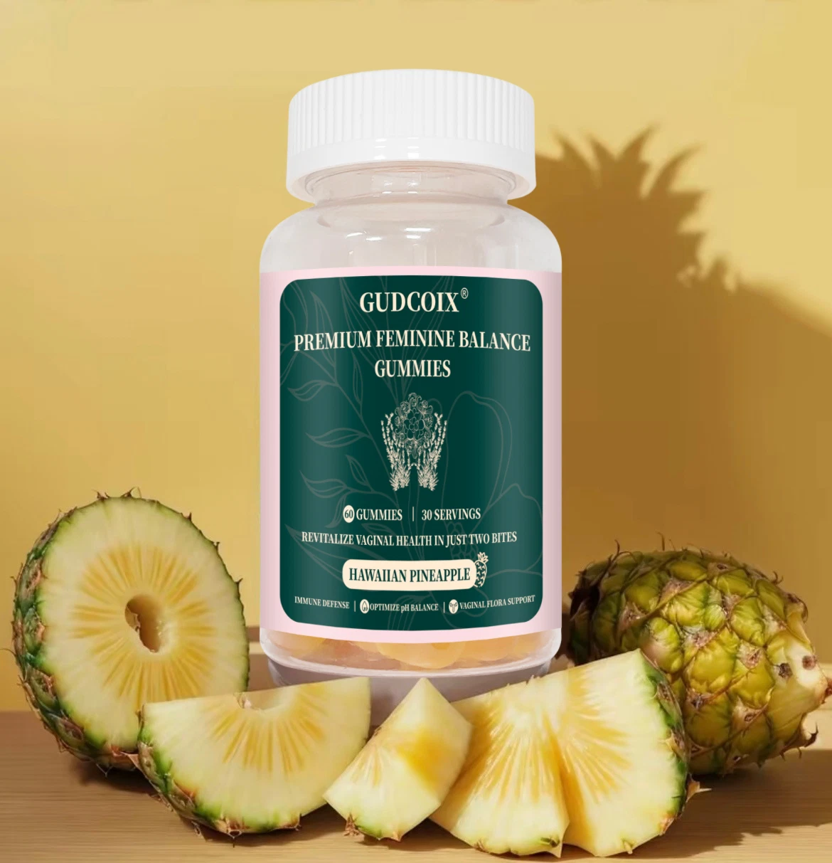 Premium Feminine Balance Gummies, Hawaiian Pineapple 60 Gummies for Vital Health