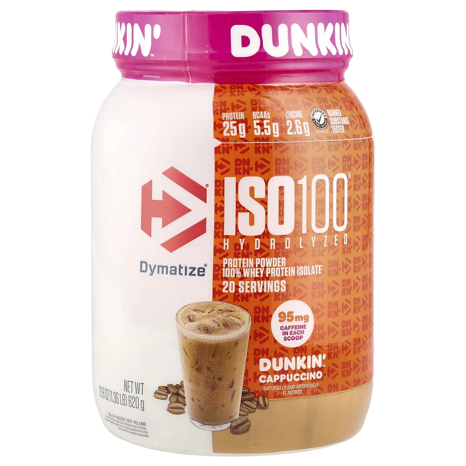 ISO100® Hydrolyzed, 100% Whey Protein Isolate, Dunkin’™ Cappuccino, 21.8 oz (610