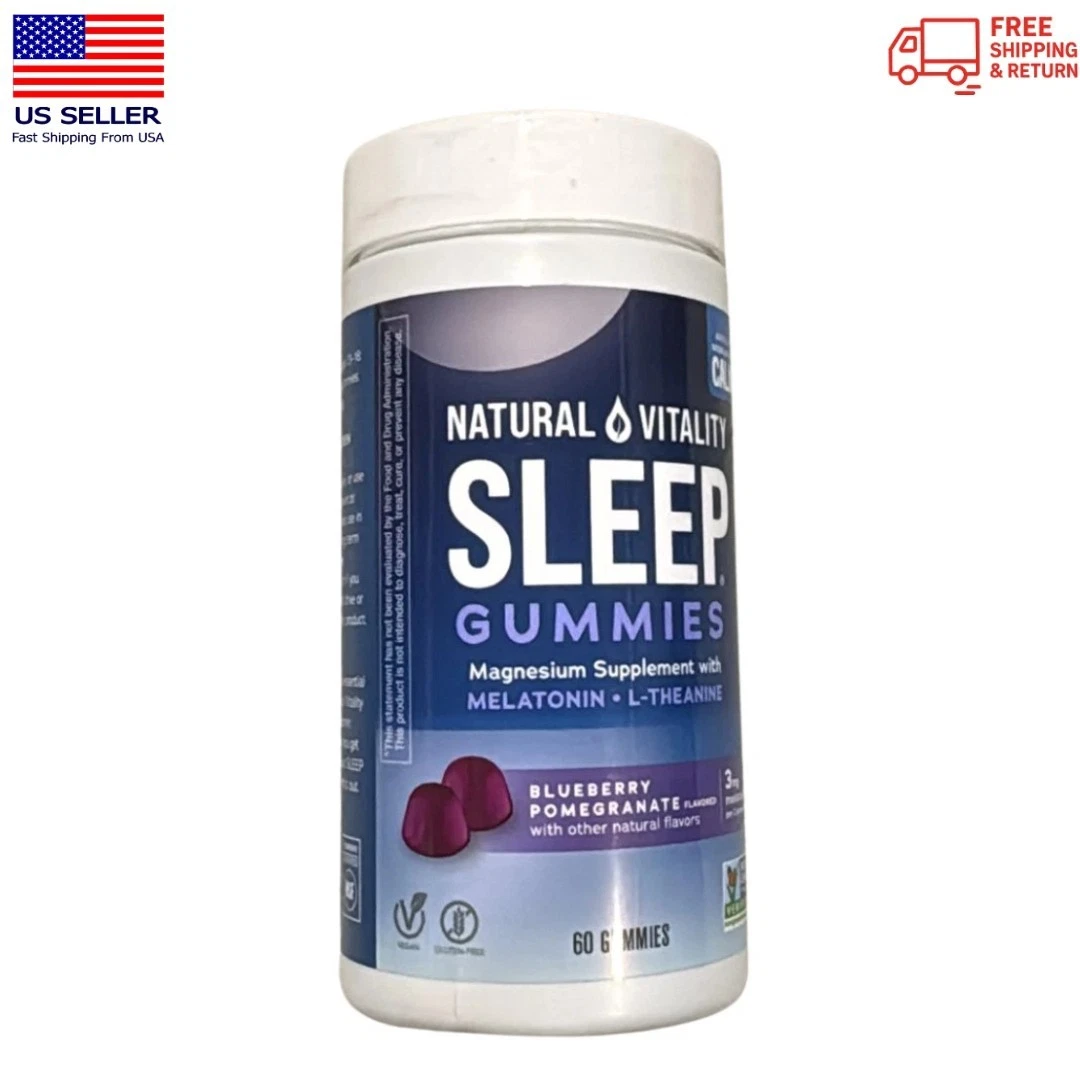 Natural Vitality Calm Sleep Gummies Magnesium Melatonin L-Theanine 60ct 04/2026